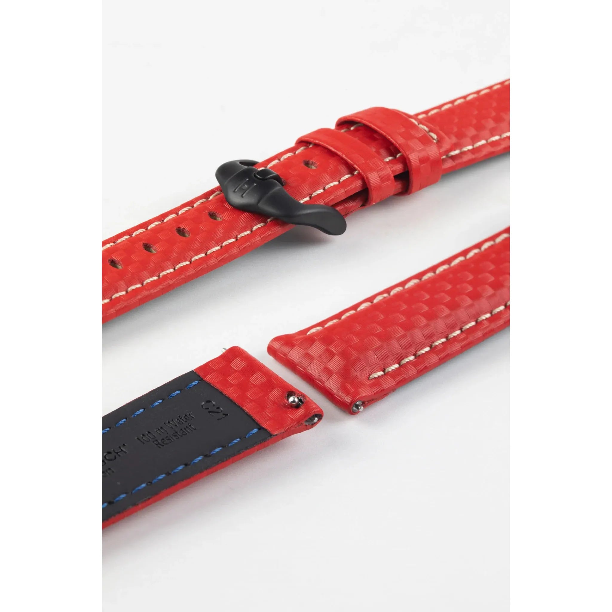 Red HIRSCH CARBON Water Resistant Carbon Hi-tech Leather Watch Band 025 92