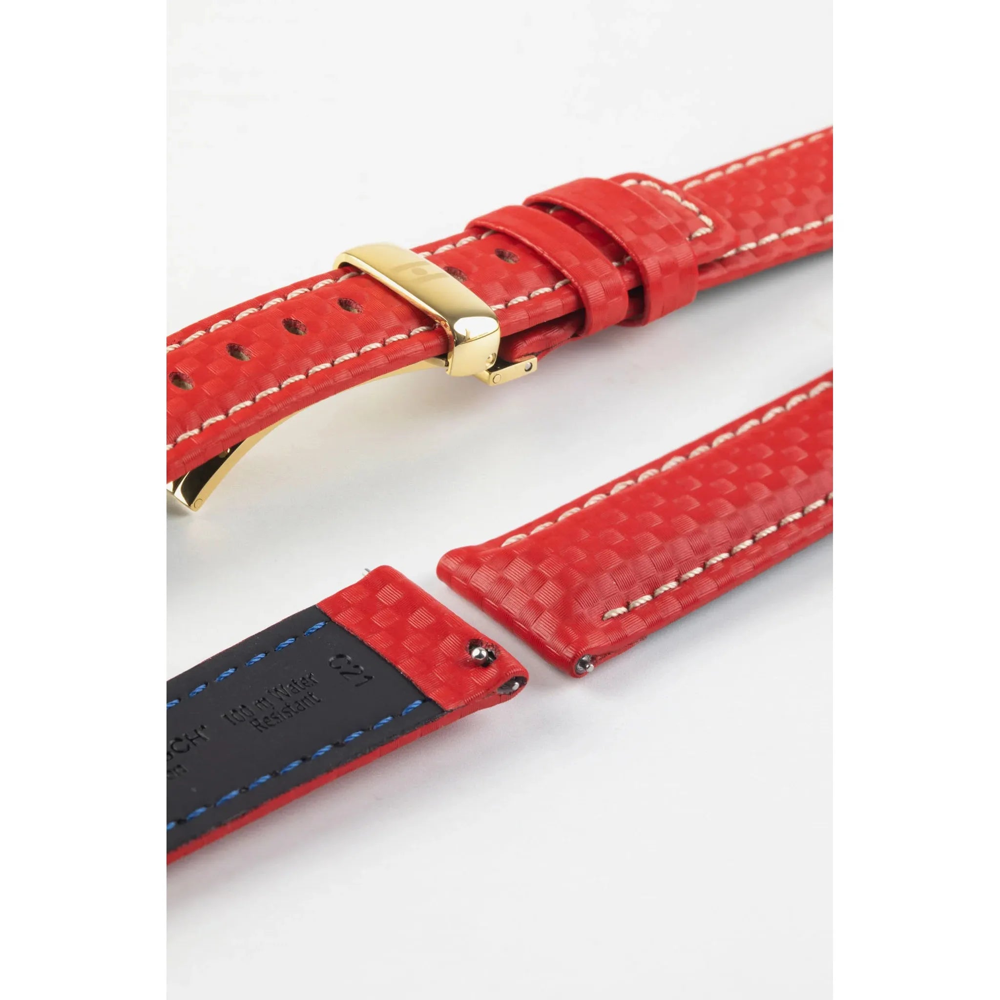 Red HIRSCH CARBON Water Resistant Carbon Hi-tech Leather Watch Band 025 92