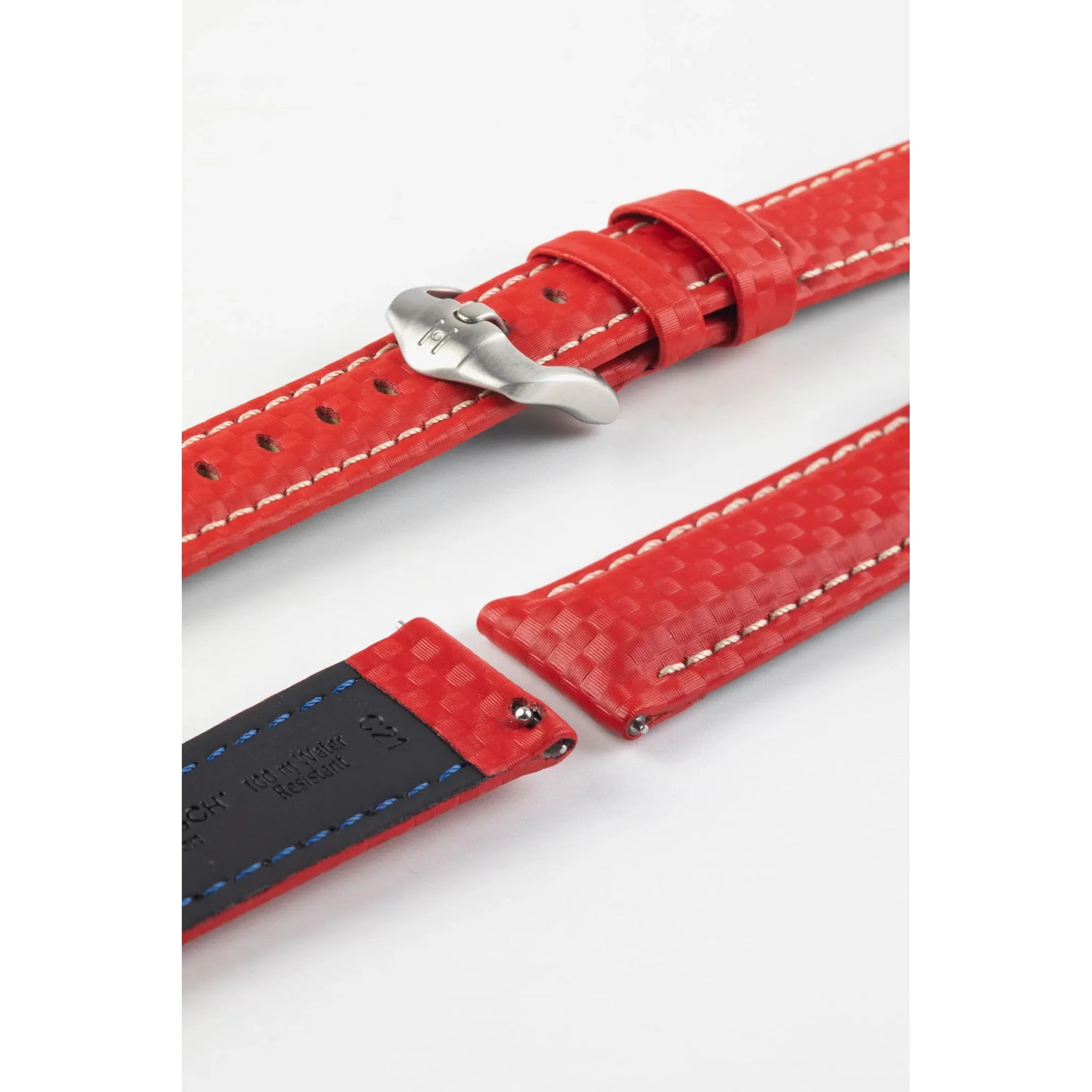 Red HIRSCH CARBON Water Resistant Carbon Hi-tech Leather Watch Band 025 92