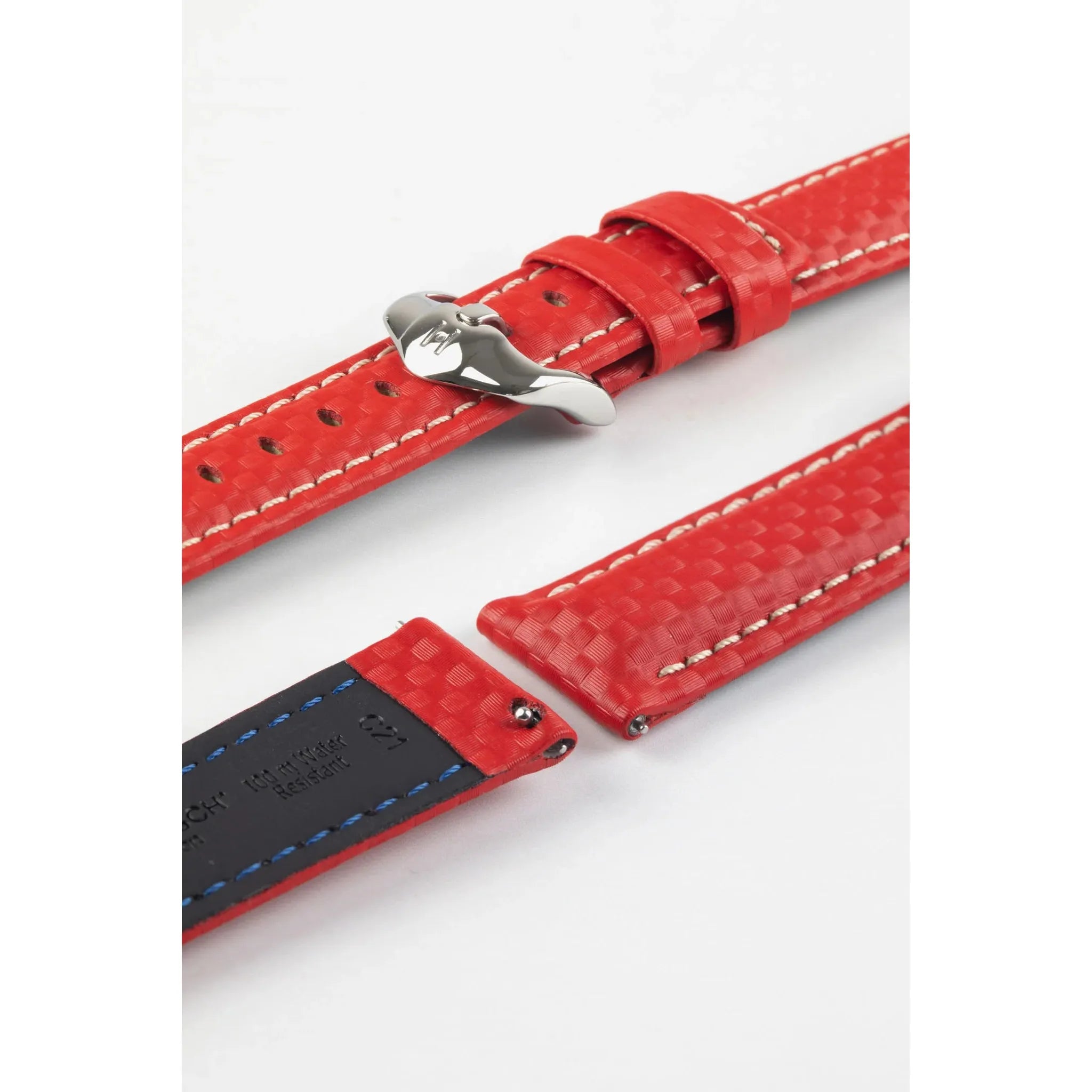 Red HIRSCH CARBON Water Resistant Carbon Hi-tech Leather Watch Band 025 92