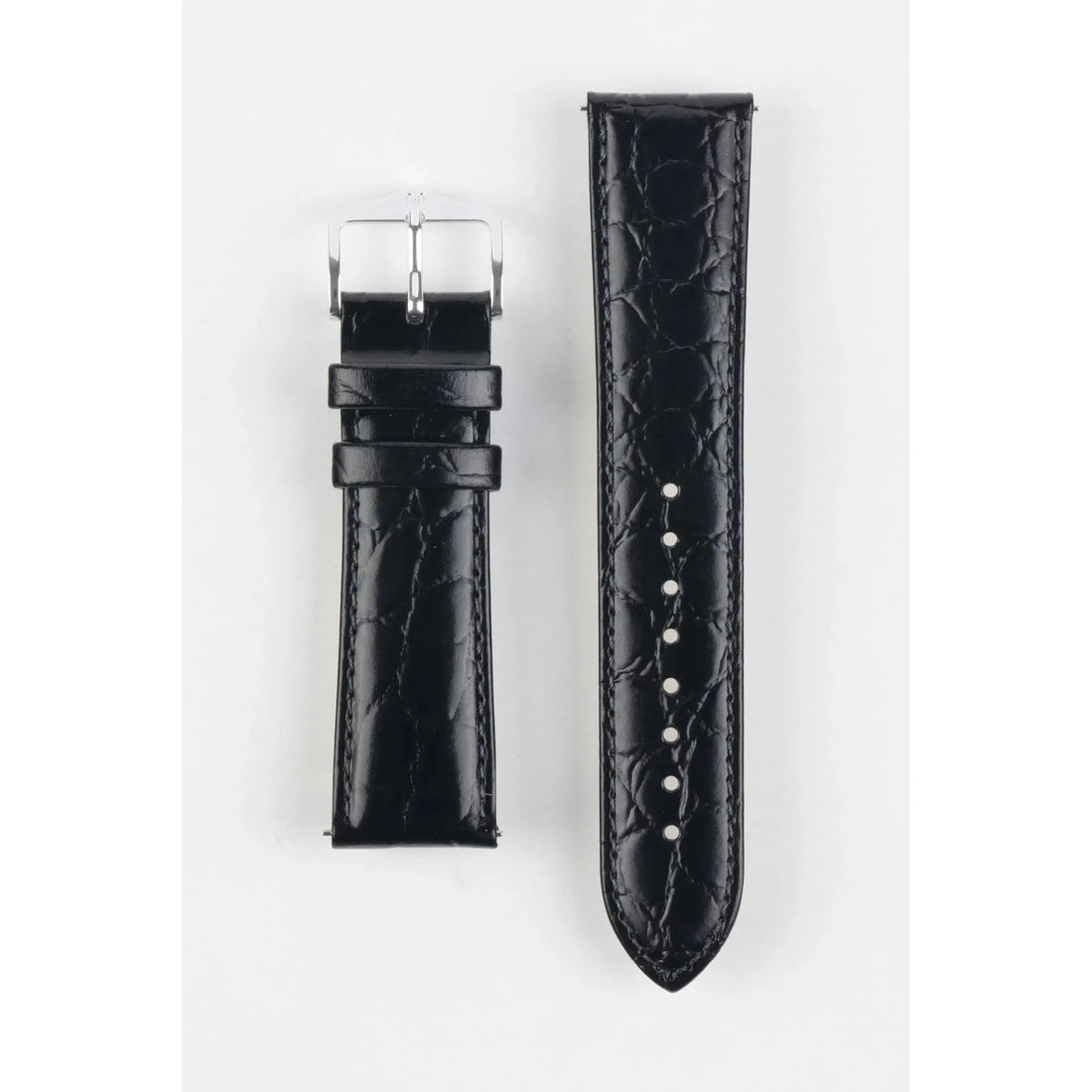 Black Ladies HIRSCH CROCOGRAIN Crocodile Embossed Shiny Calfskin Watch Strap 1230 28