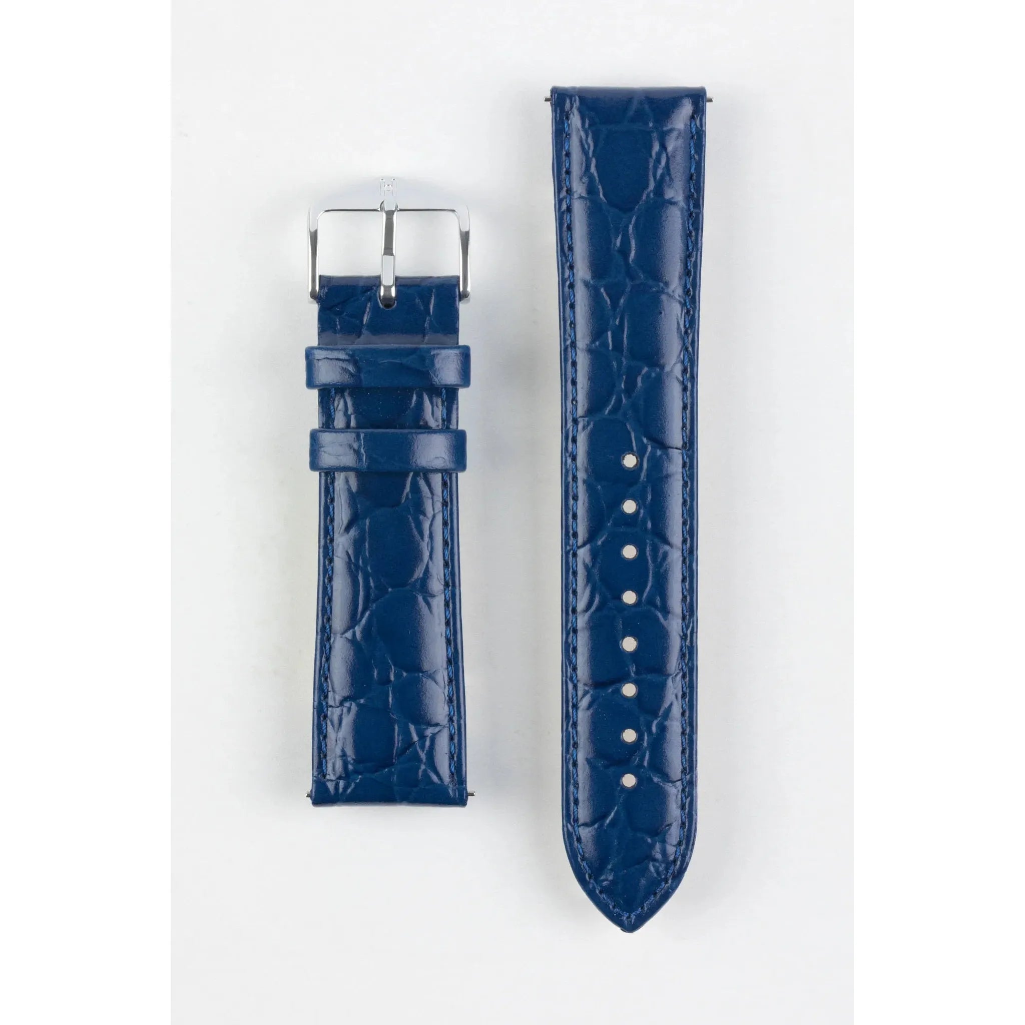 Blue Ladies HIRSCH CROCOGRAIN Crocodile Embossed Shiny Calfskin Watch Strap 1230 28