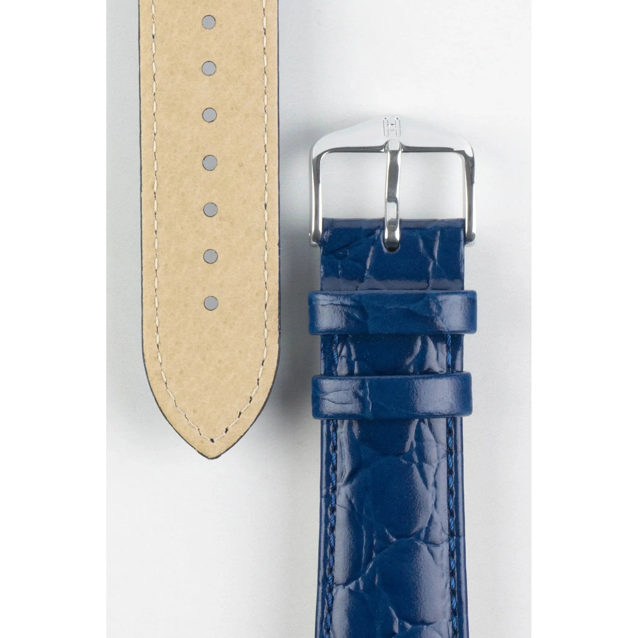 Blue Ladies HIRSCH CROCOGRAIN Crocodile Embossed Shiny Calfskin Watch Strap 1230 28