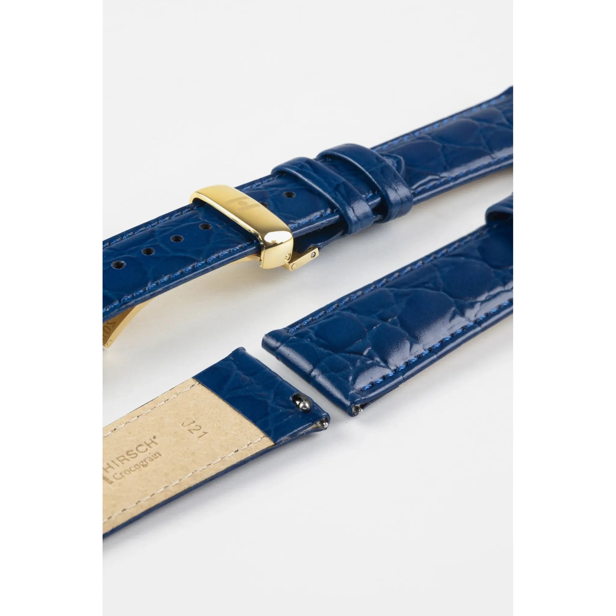 Blue Ladies HIRSCH CROCOGRAIN Crocodile Embossed Shiny Calfskin Watch Strap 1230 28