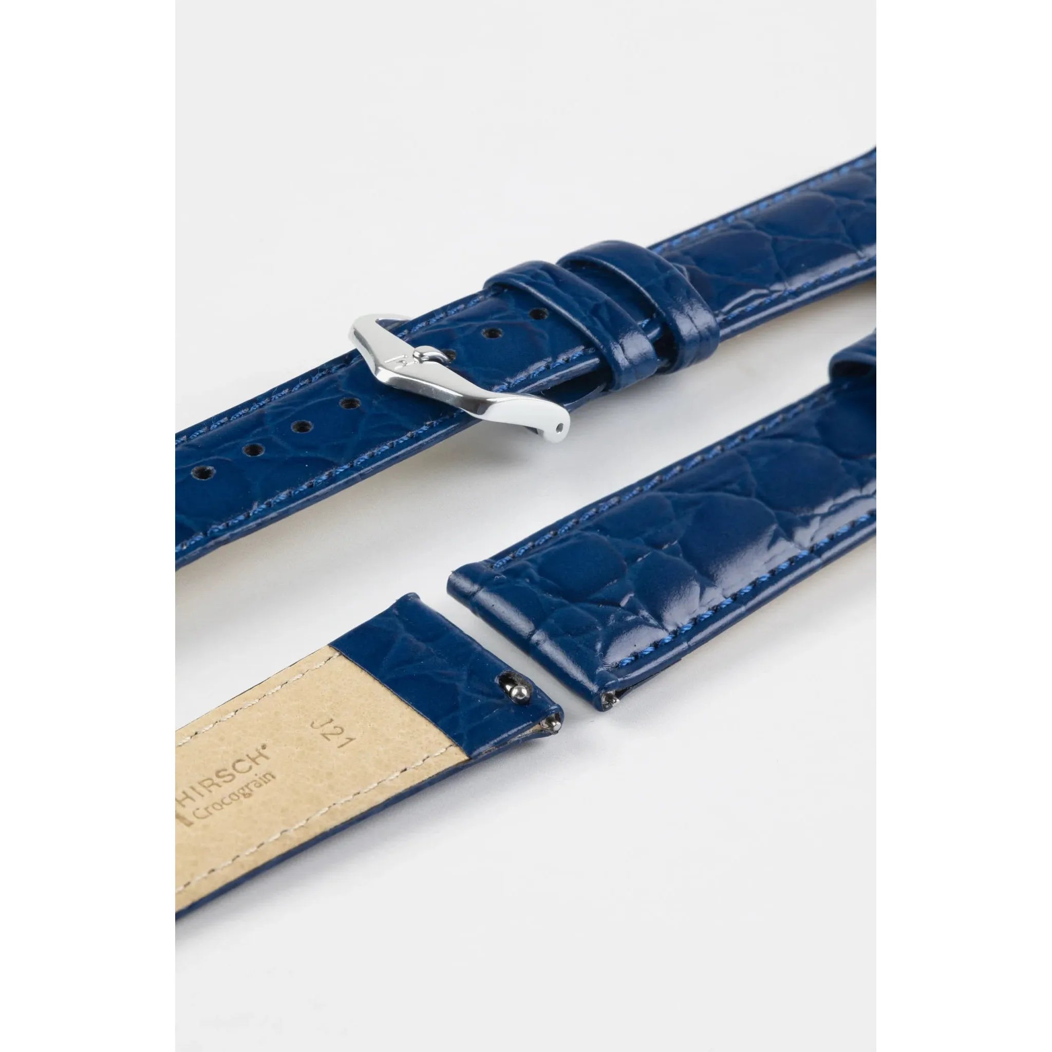 Blue Ladies HIRSCH CROCOGRAIN Crocodile Embossed Shiny Calfskin Watch Strap 1230 28