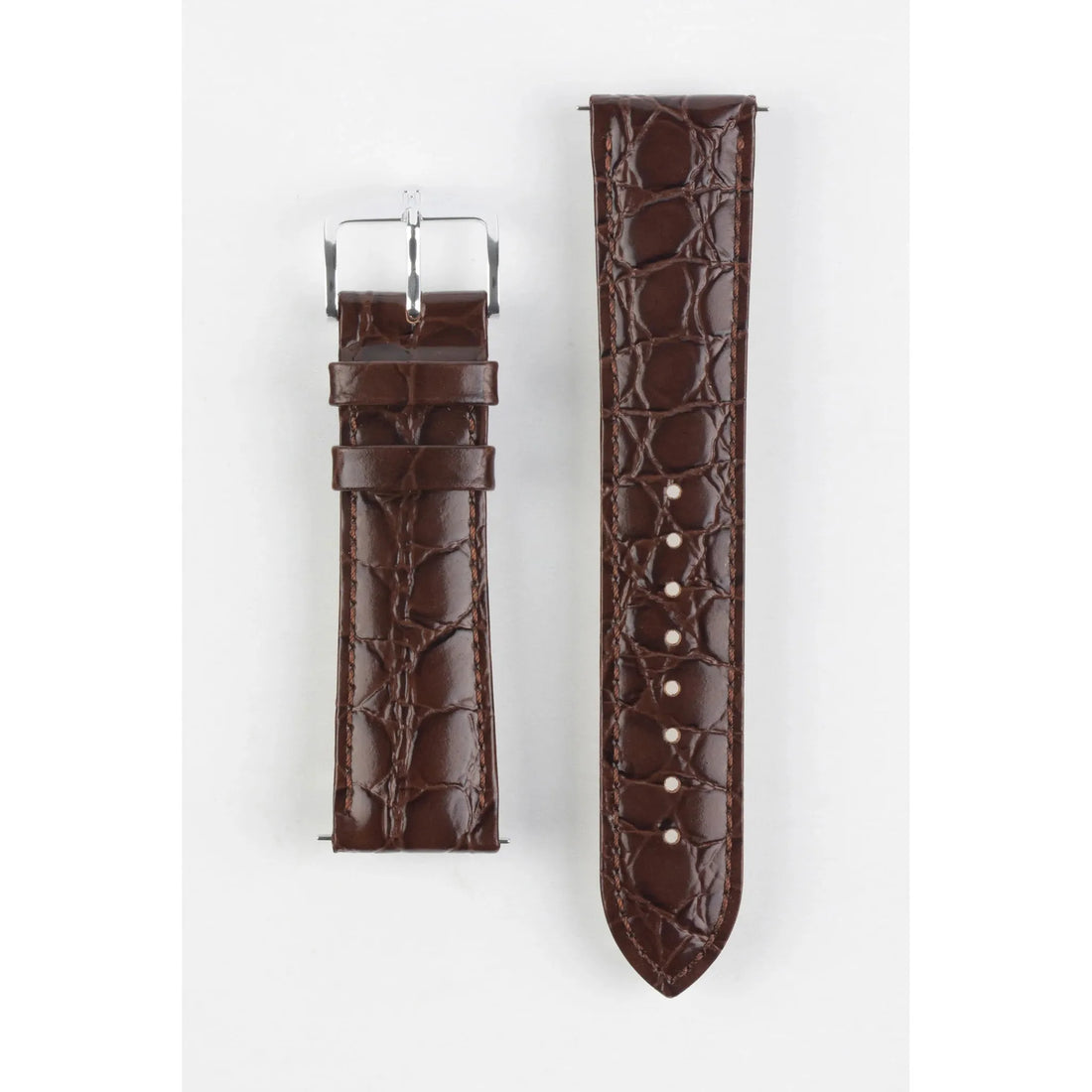 Brown Ladies HIRSCH CROCOGRAIN Crocodile Embossed Shiny Calfskin Watch Strap 1230 28