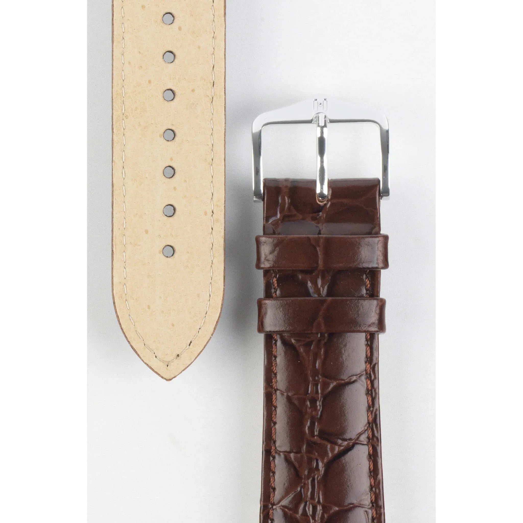 Brown Ladies HIRSCH CROCOGRAIN Crocodile Embossed Shiny Calfskin Watch Strap 1230 28