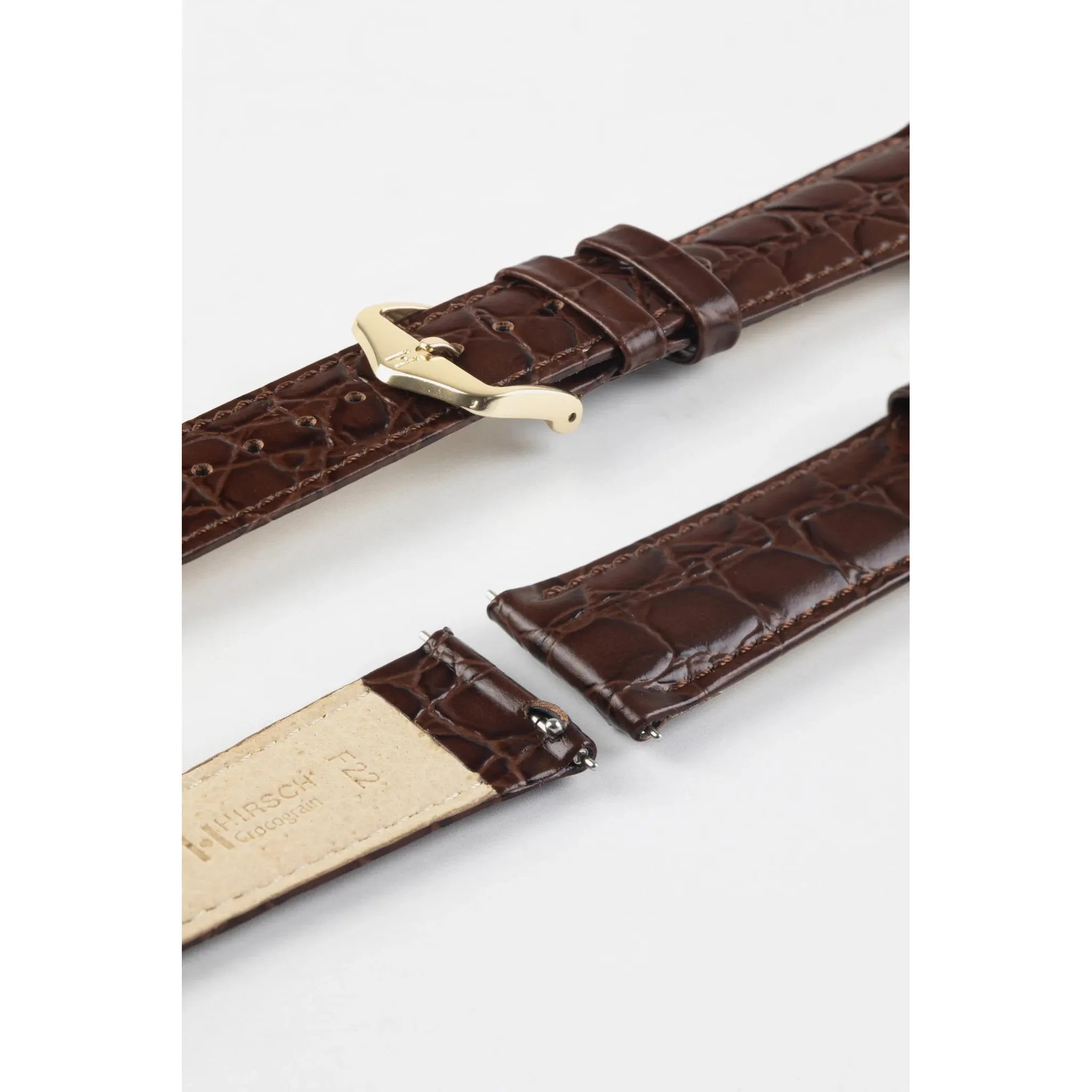 Brown Ladies HIRSCH CROCOGRAIN Crocodile Embossed Shiny Calfskin Watch Strap 1230 28