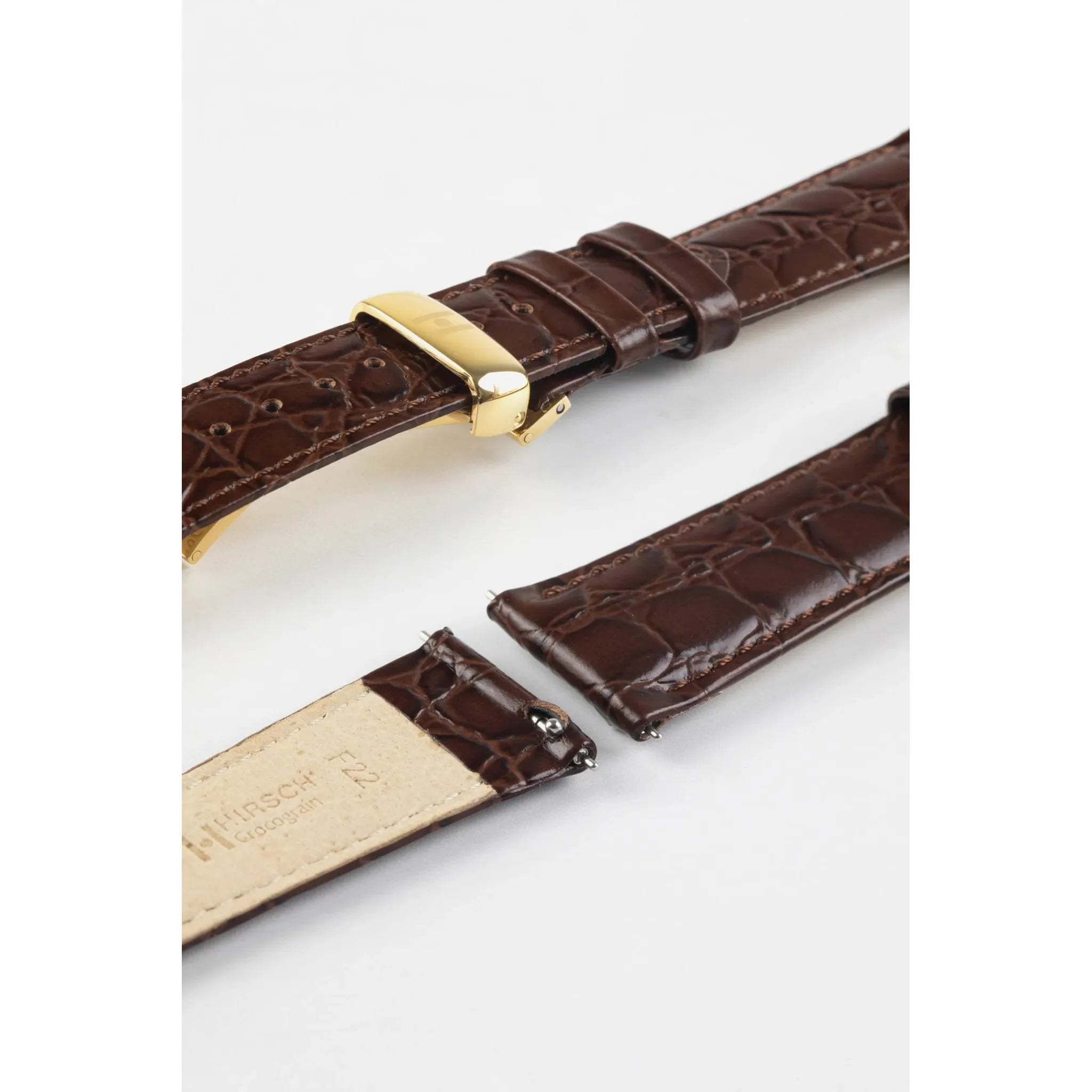 Brown Ladies HIRSCH CROCOGRAIN Crocodile Embossed Shiny Calfskin Watch Strap 1230 28