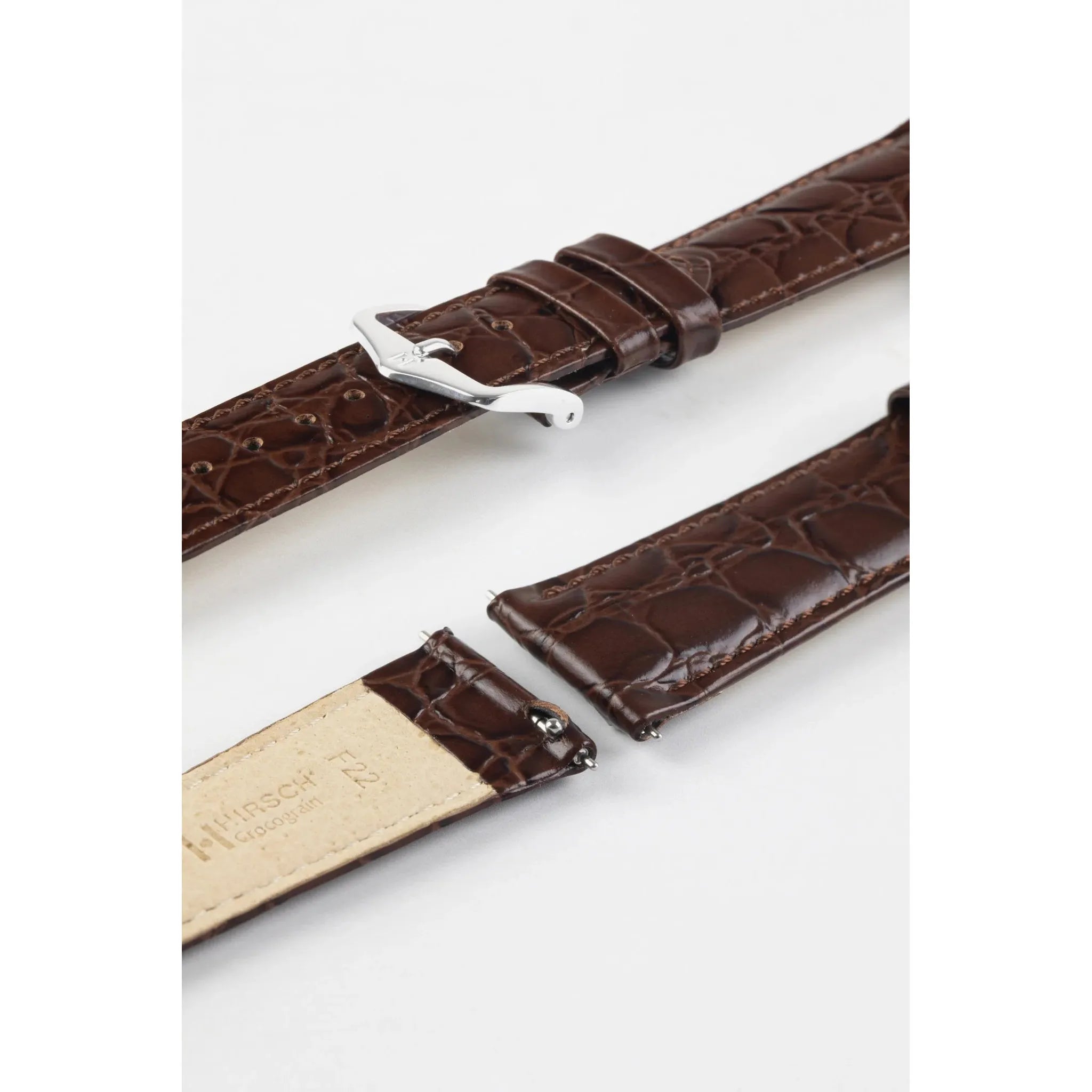 Brown Ladies HIRSCH CROCOGRAIN Crocodile Embossed Shiny Calfskin Watch Strap 1230 28