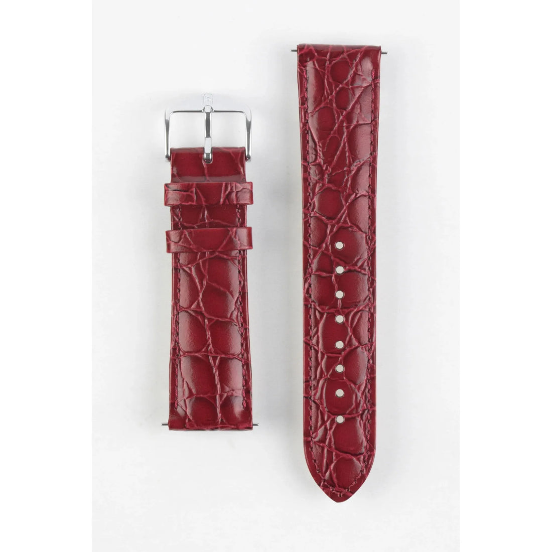 Burgundy Ladies HIRSCH CROCOGRAIN Crocodile Embossed Shiny Calfskin Watch Strap 1230 28