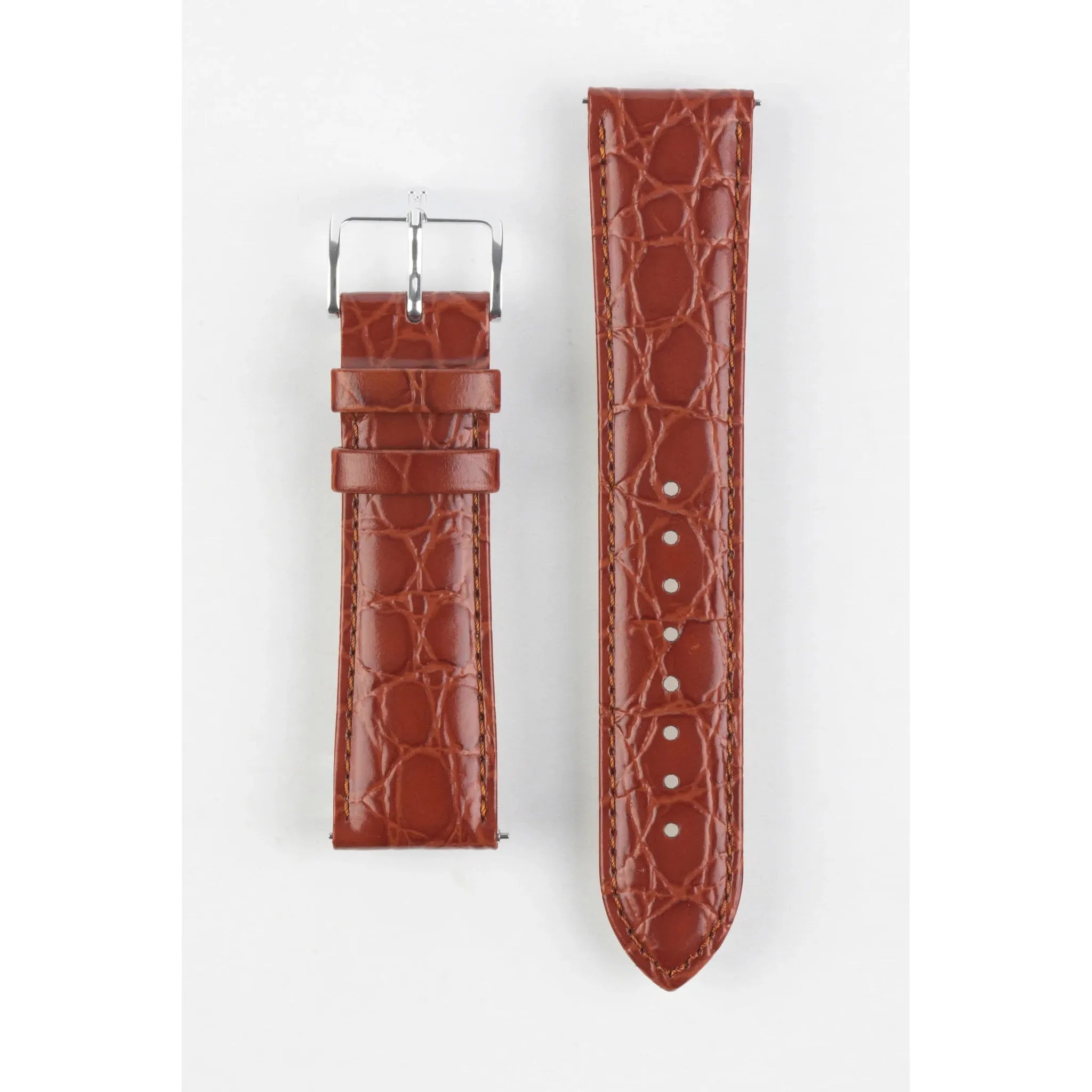 Gold Brown Ladies HIRSCH CROCOGRAIN Crocodile Embossed Shiny Calfskin Watch Strap 1230 28