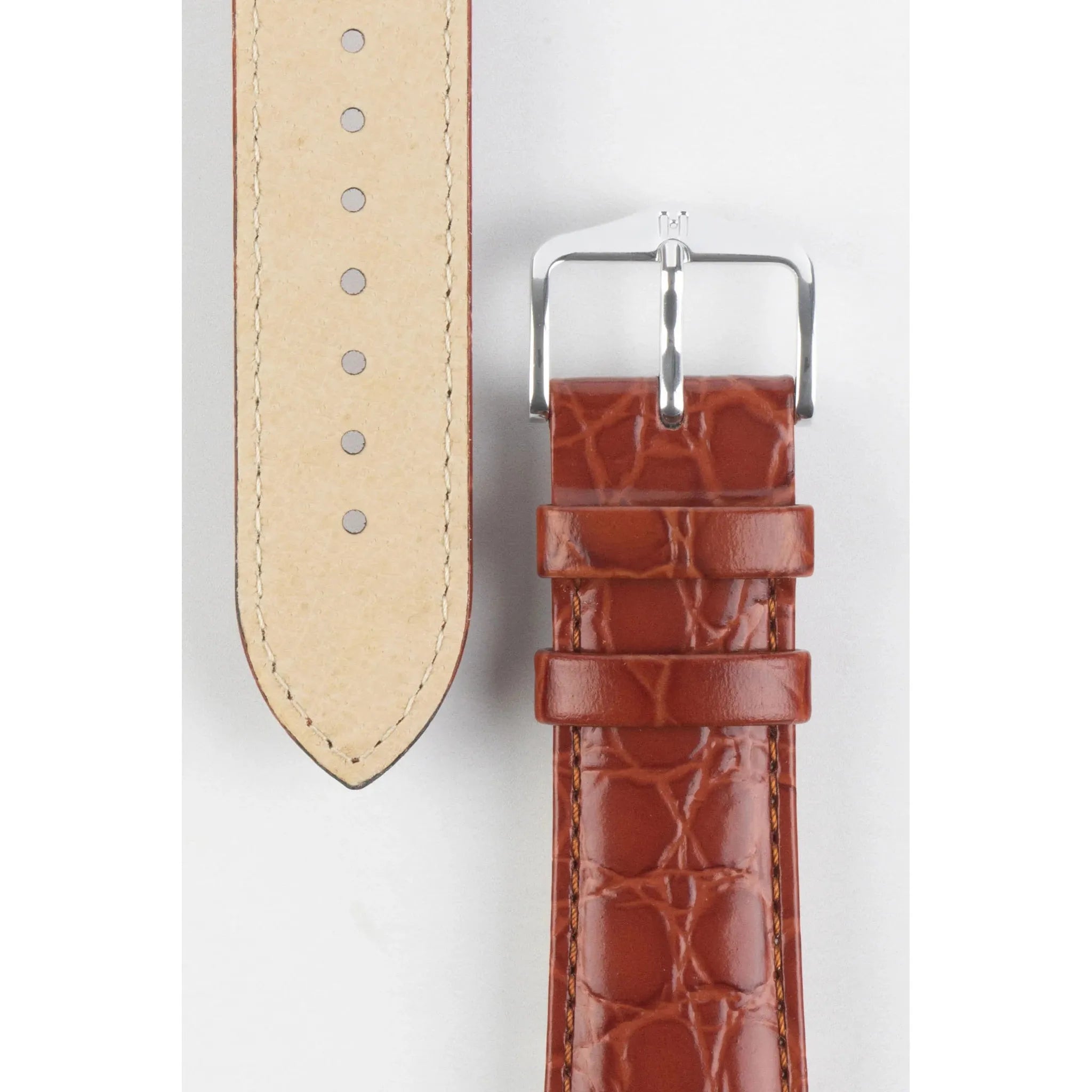 Gold Brown Ladies HIRSCH CROCOGRAIN Crocodile Embossed Shiny Calfskin Watch Strap 1230 28