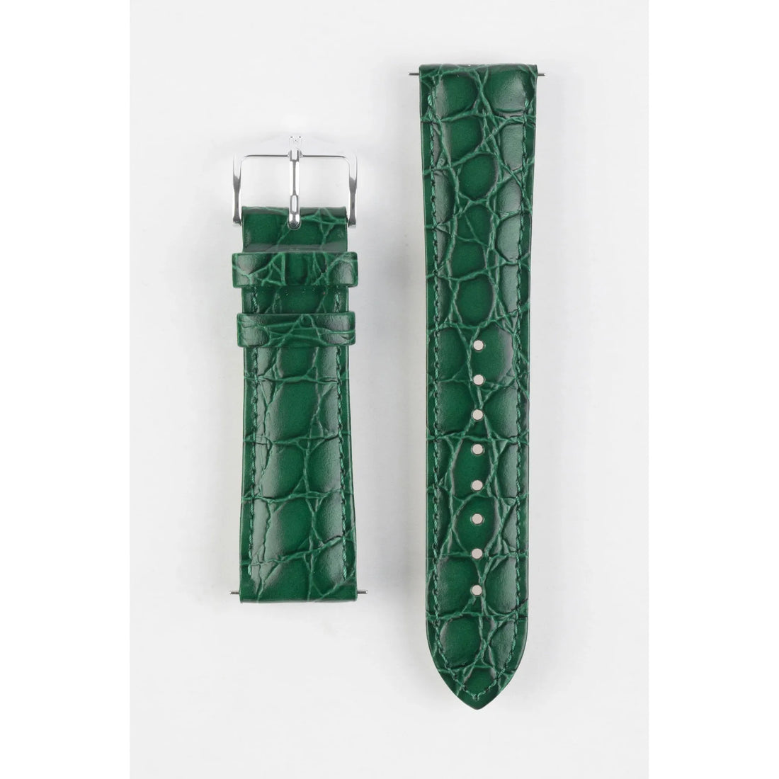 Green Ladies HIRSCH CROCOGRAIN Crocodile Embossed Shiny Calfskin Watch Strap 1230 28