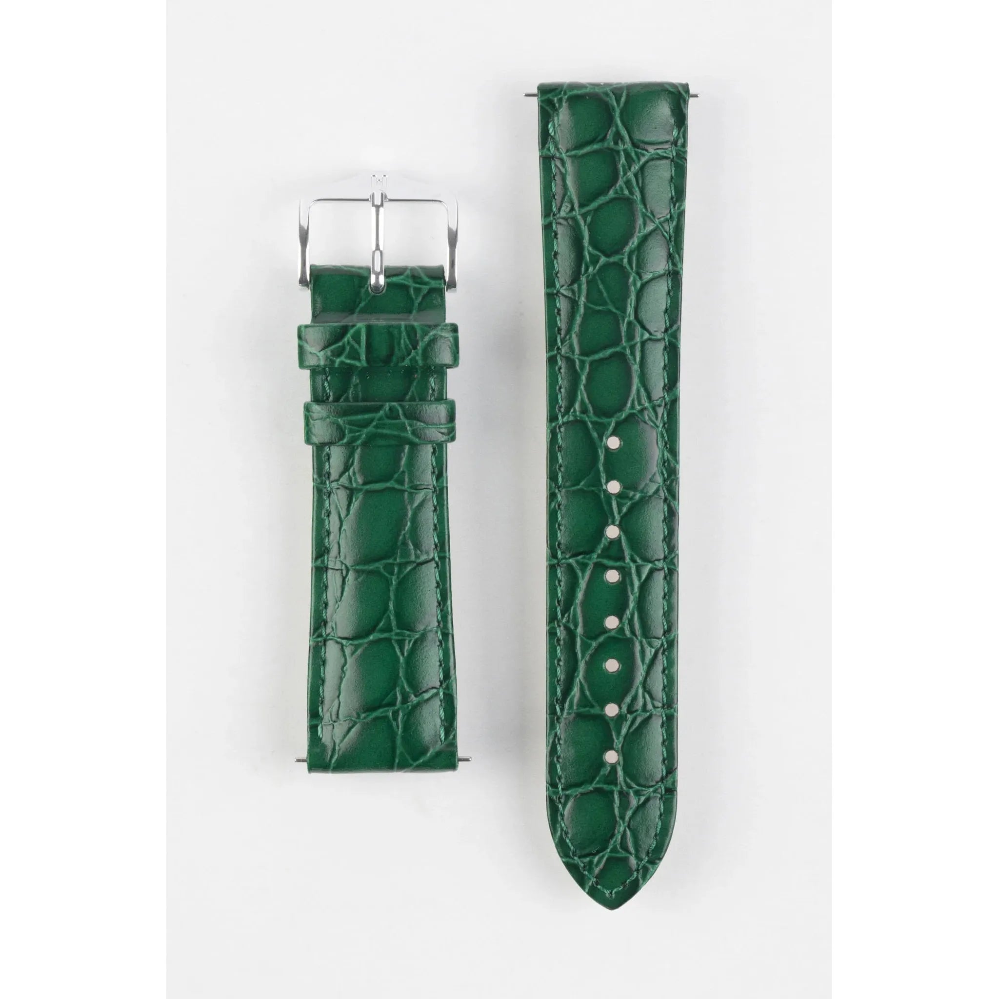 Green Ladies HIRSCH CROCOGRAIN Crocodile Embossed Shiny Calfskin Watch Strap 1230 28