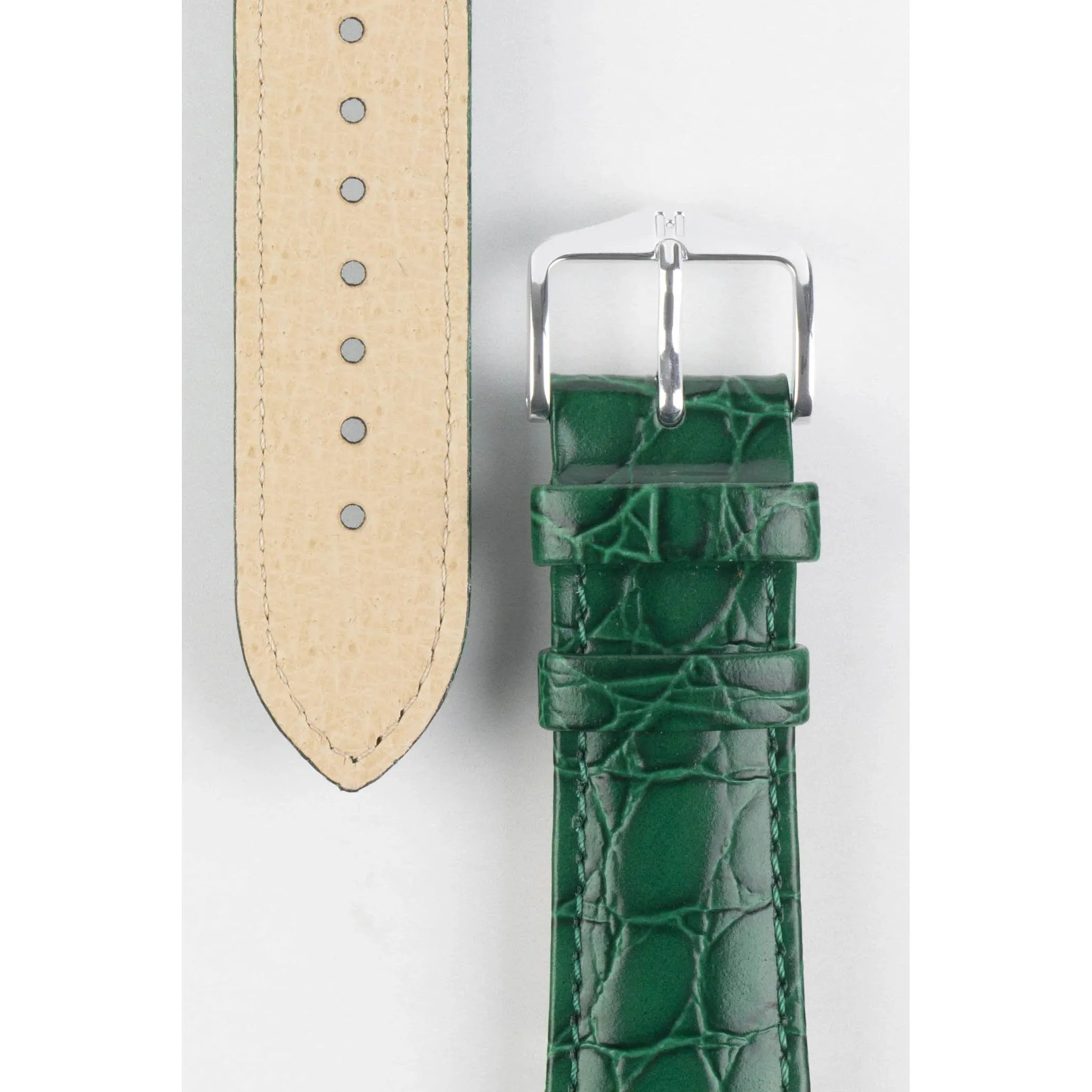 Green Ladies HIRSCH CROCOGRAIN Crocodile Embossed Shiny Calfskin Watch Strap 1230 28