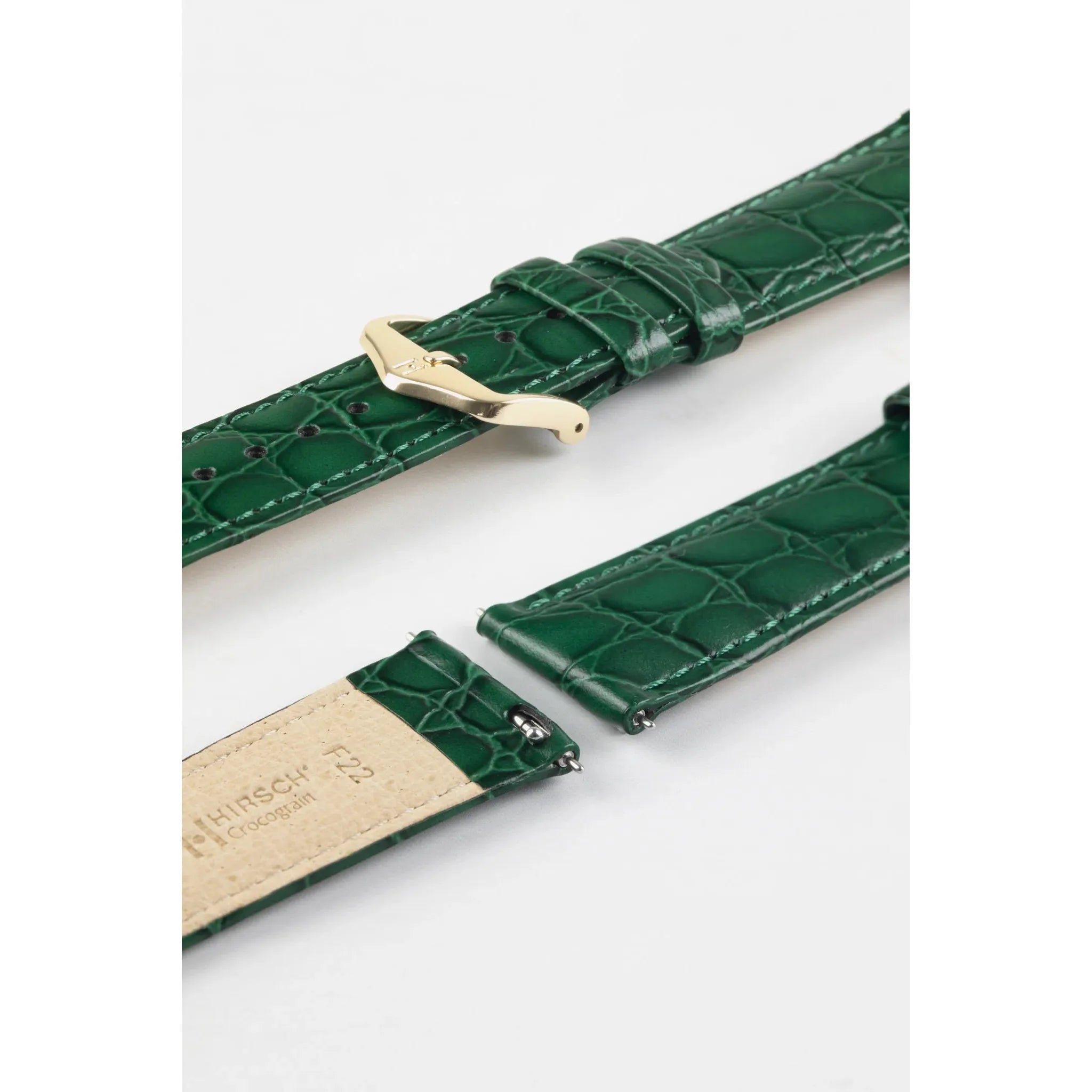 Green Ladies HIRSCH CROCOGRAIN Crocodile Embossed Shiny Calfskin Watch Strap 1230 28