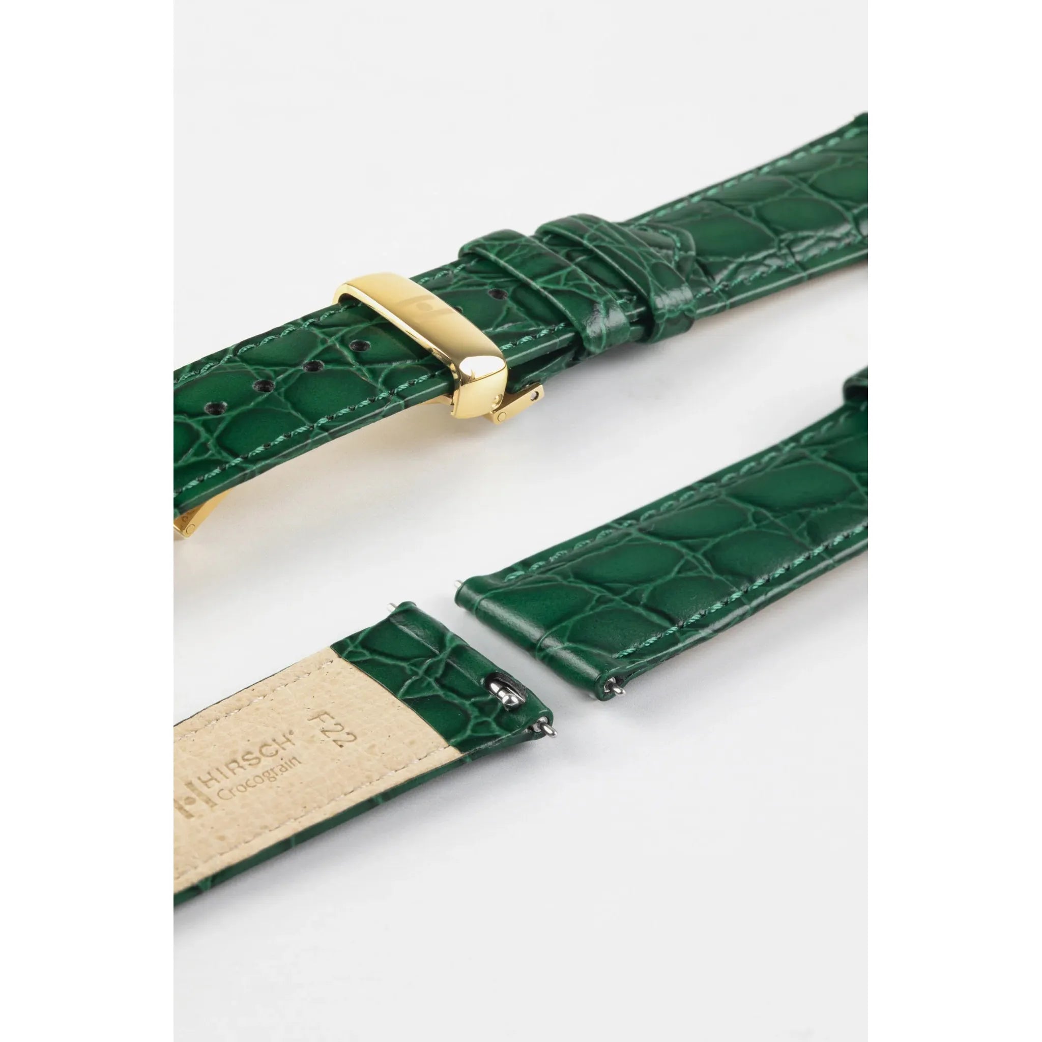 Green Ladies HIRSCH CROCOGRAIN Crocodile Embossed Shiny Calfskin Watch Strap 1230 28