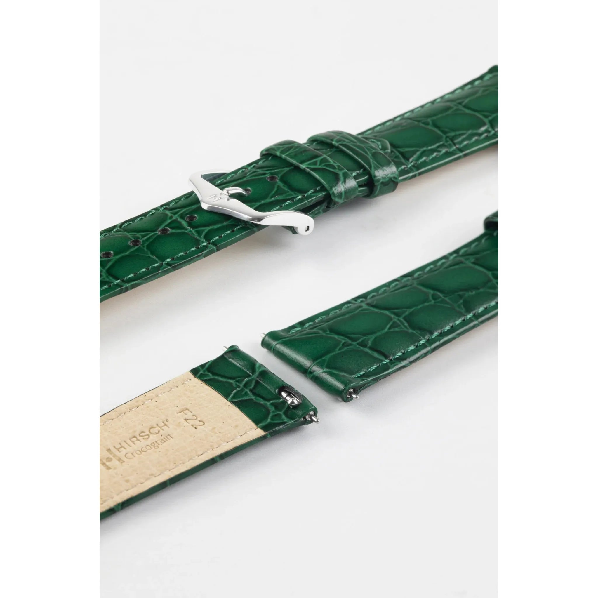 Green Ladies HIRSCH CROCOGRAIN Crocodile Embossed Shiny Calfskin Watch Strap 1230 28