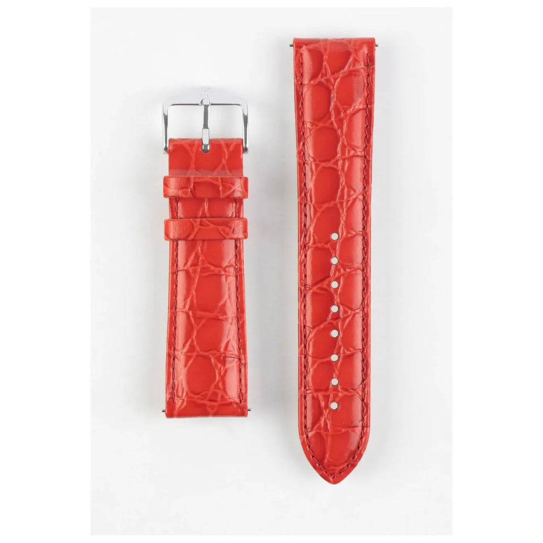 Red Ladies HIRSCH CROCOGRAIN Crocodile Embossed Shiny Calfskin Watch Strap 1230 28