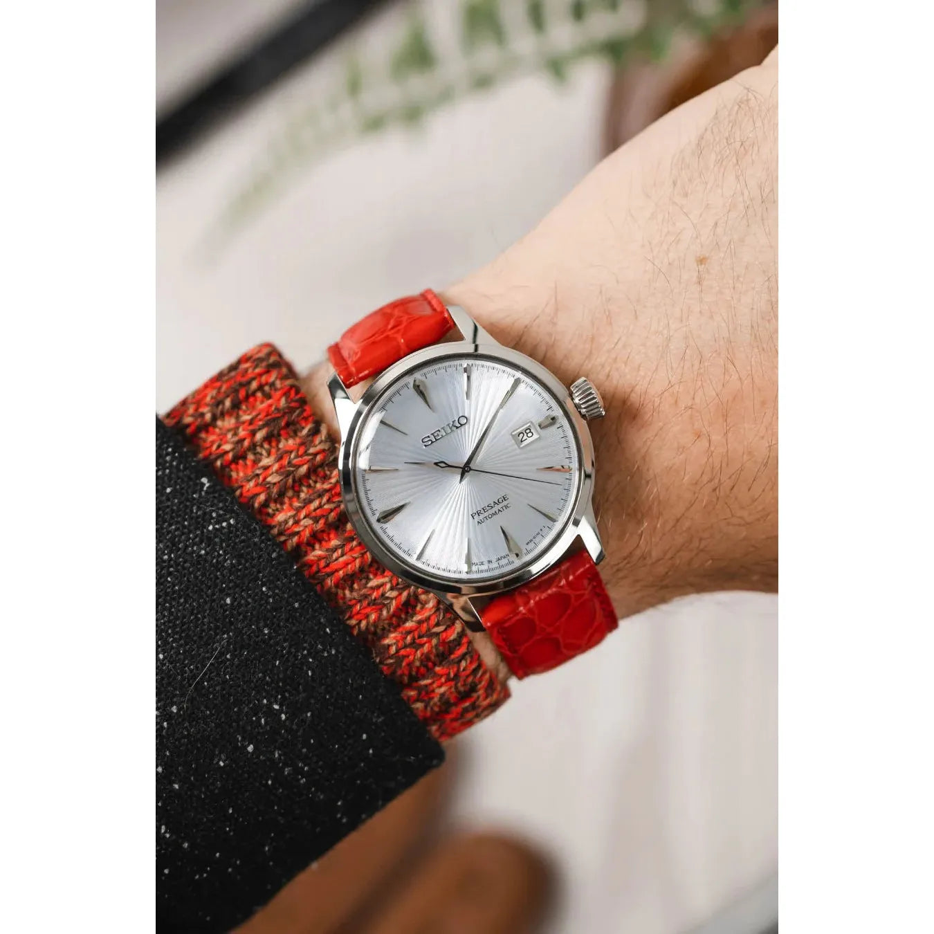 Red Ladies HIRSCH CROCOGRAIN Crocodile Embossed Shiny Calfskin Watch Strap 1230 28