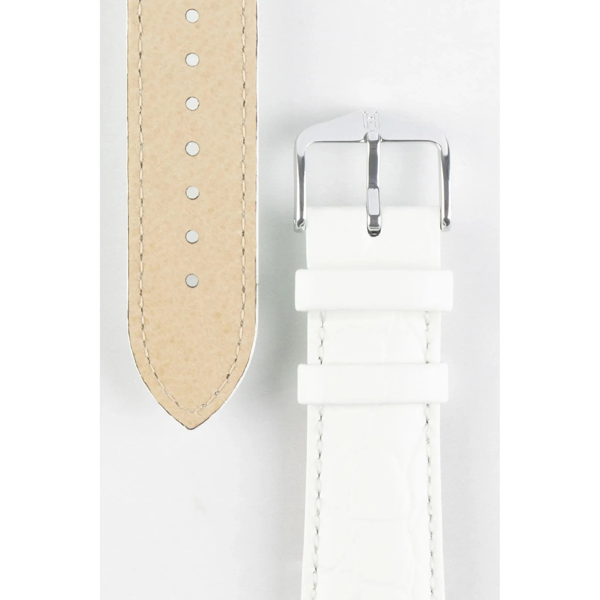 White Ladies HIRSCH CROCOGRAIN Crocodile Embossed Shiny Calfskin Watch Strap 1230 28