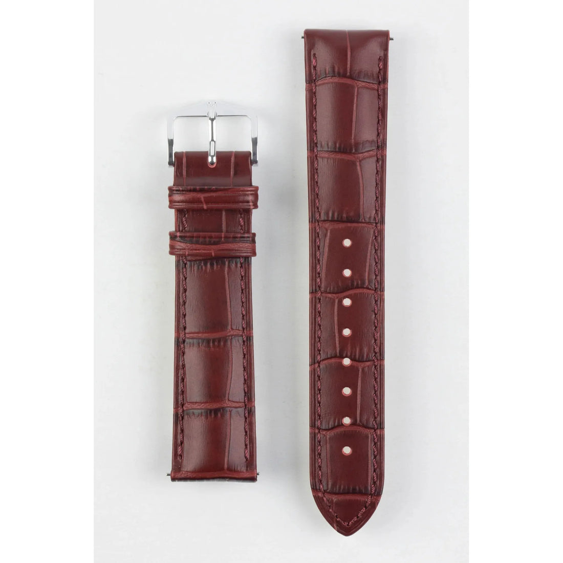 Burgundy HIRSCH DUKE Alligator Embossed Calfskin Watch Strap 010 28