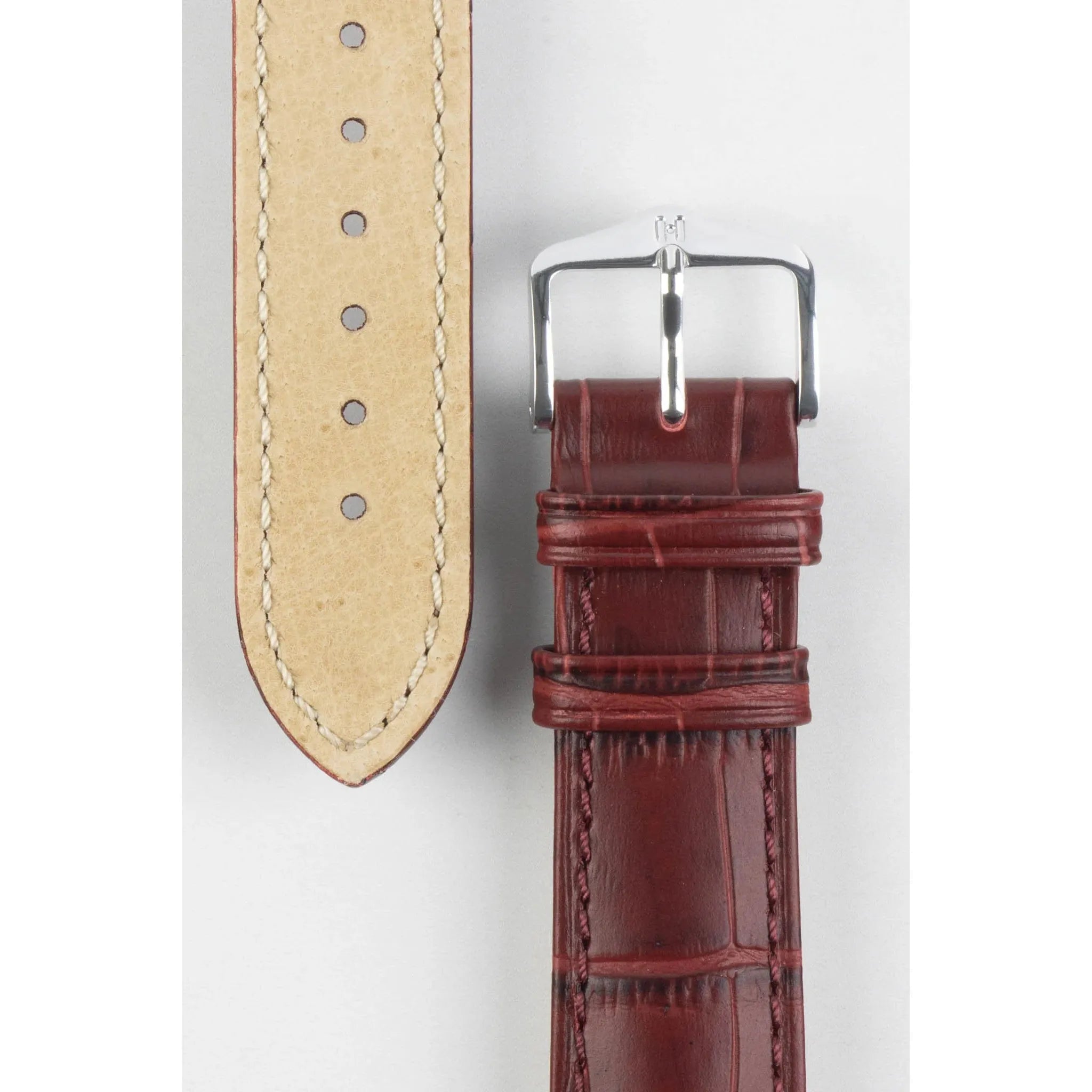 Burgundy HIRSCH DUKE Alligator Embossed Calfskin Watch Strap 010 28