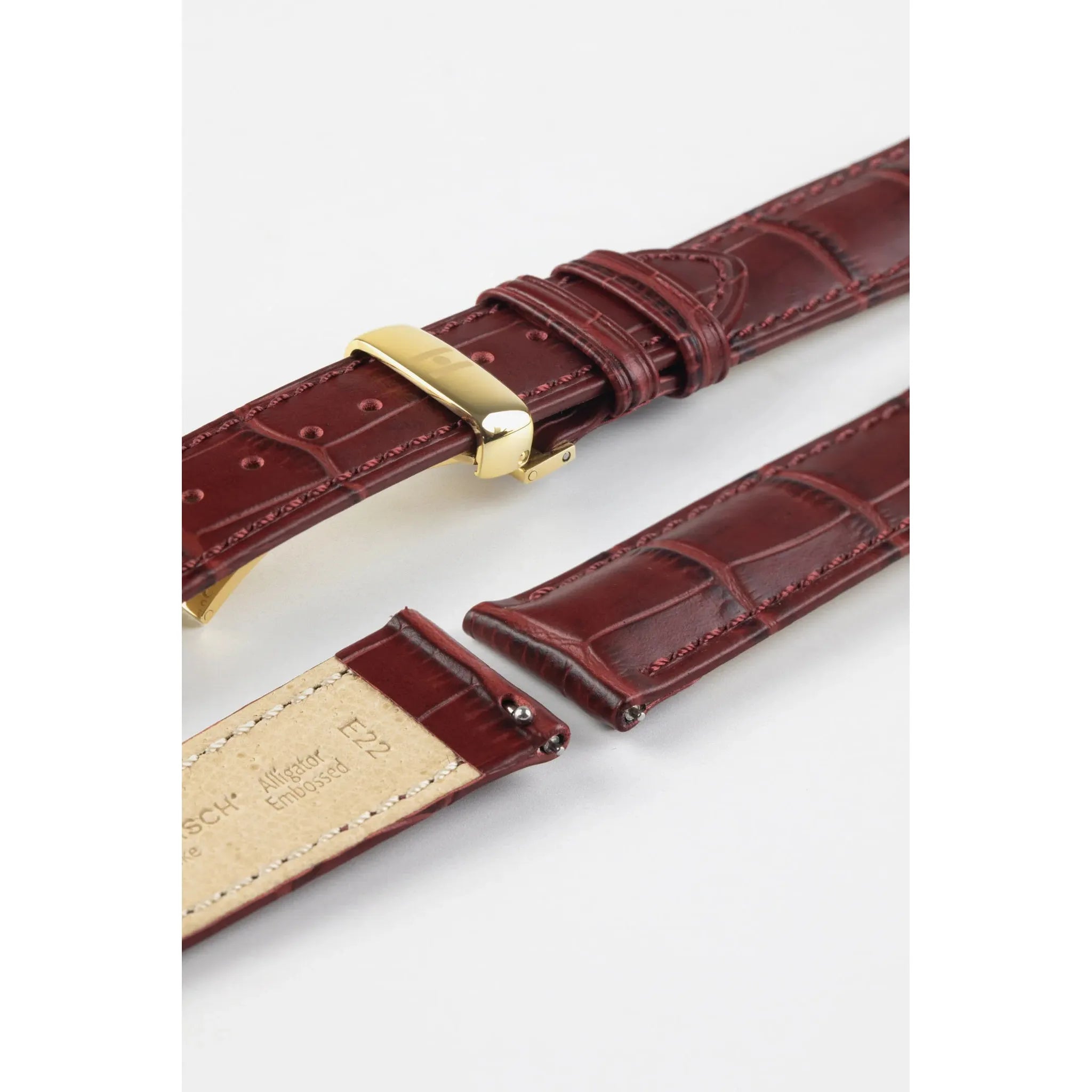 Burgundy HIRSCH DUKE Alligator Embossed Calfskin Watch Strap 010 28