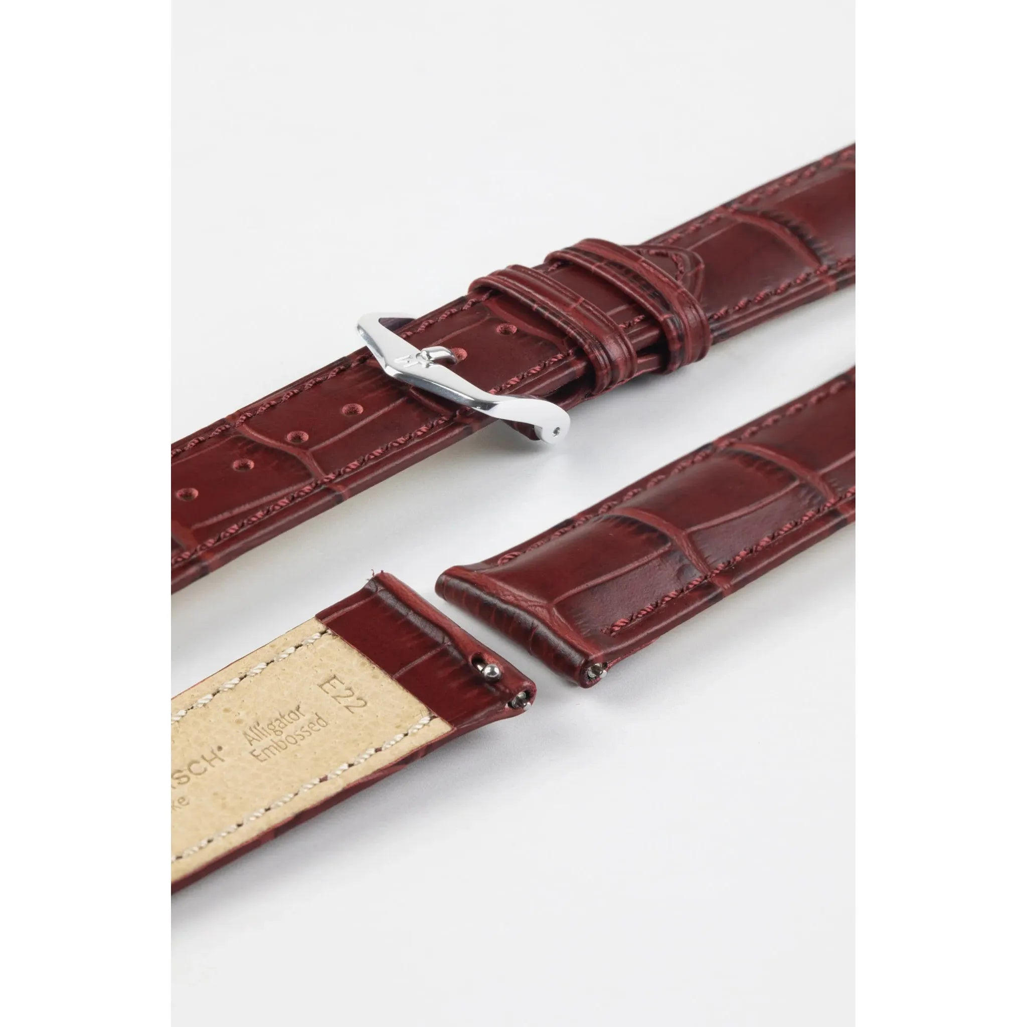 Burgundy HIRSCH DUKE Alligator Embossed Calfskin Watch Strap 010 28