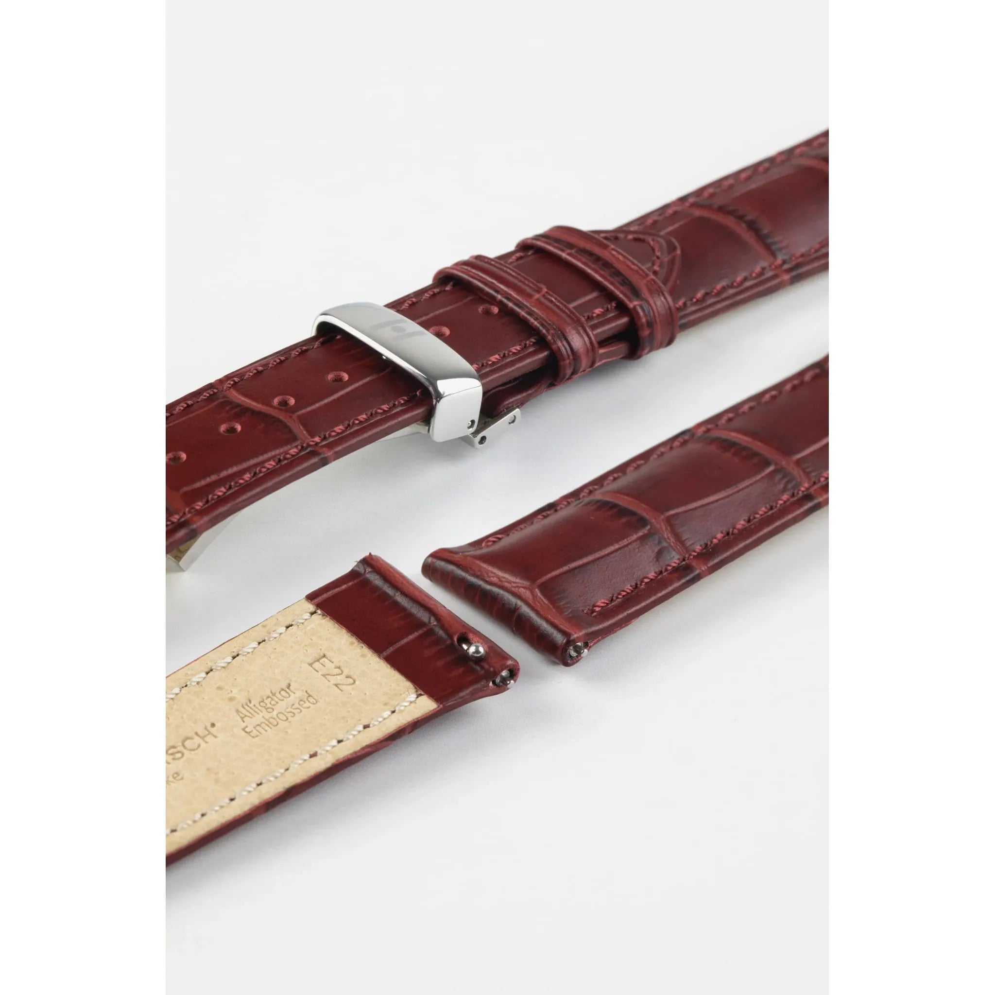 Burgundy HIRSCH DUKE Alligator Embossed Calfskin Watch Strap 010 28