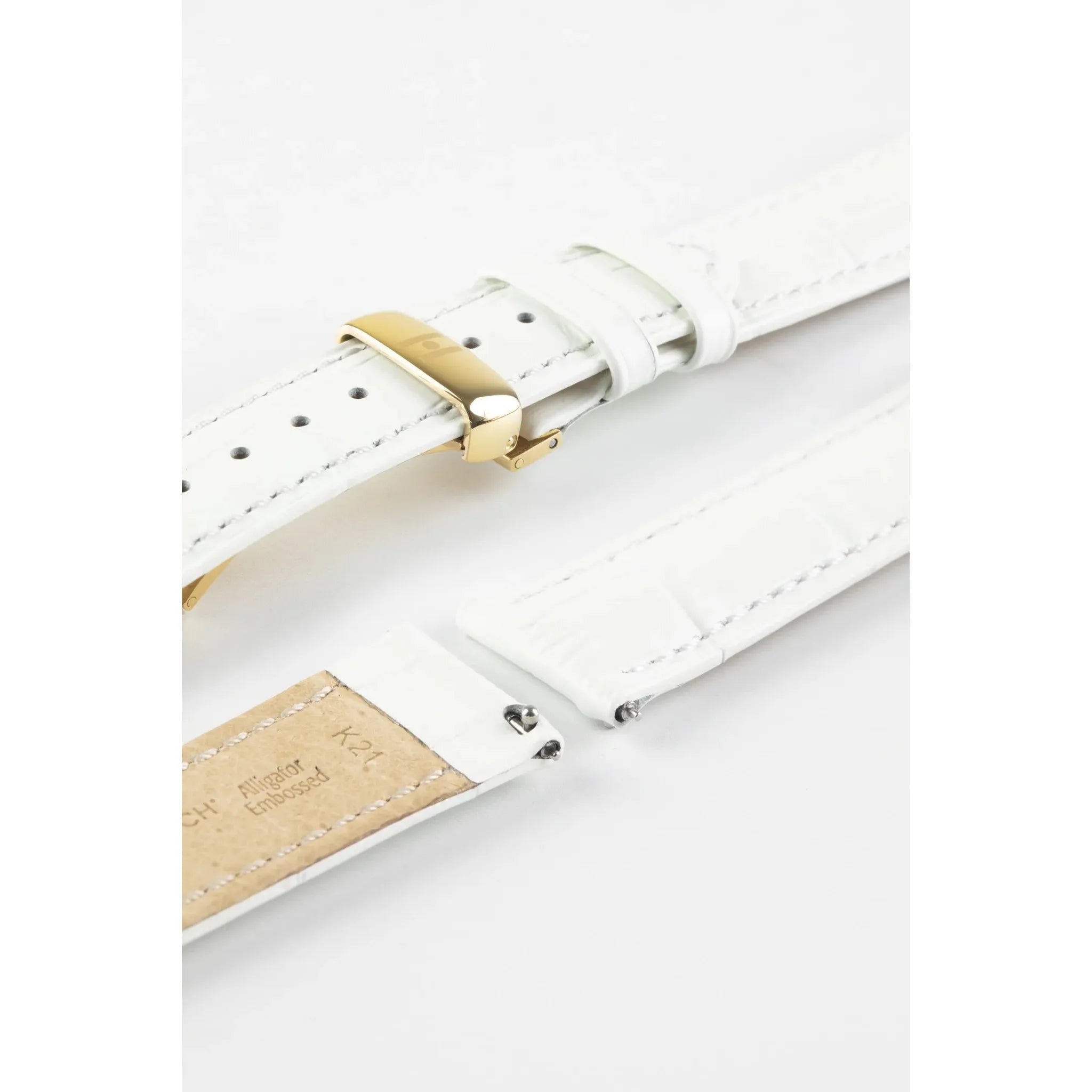 White HIRSCH DUKE Alligator Embossed Calfskin Watch Strap 010 28