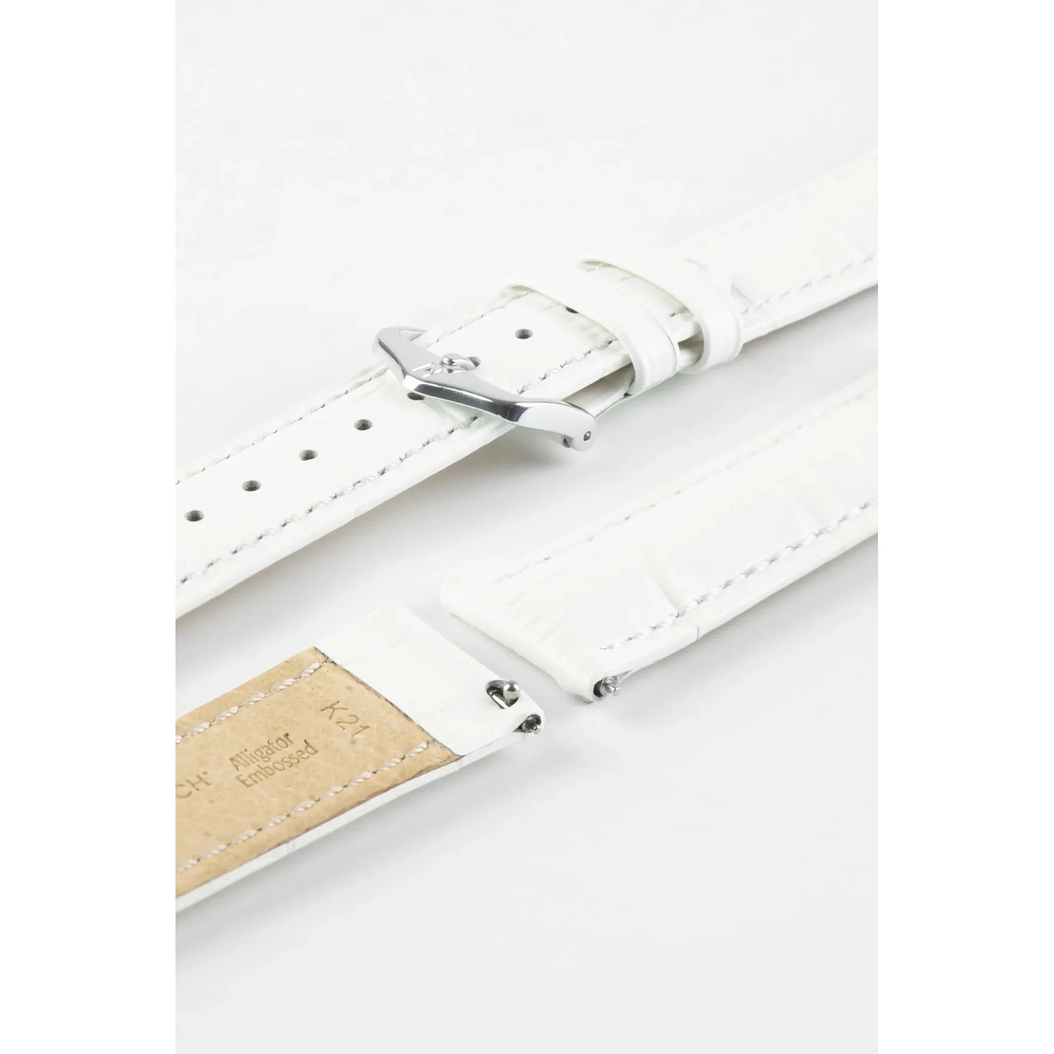 White HIRSCH DUKE Alligator Embossed Calfskin Watch Strap 010 28