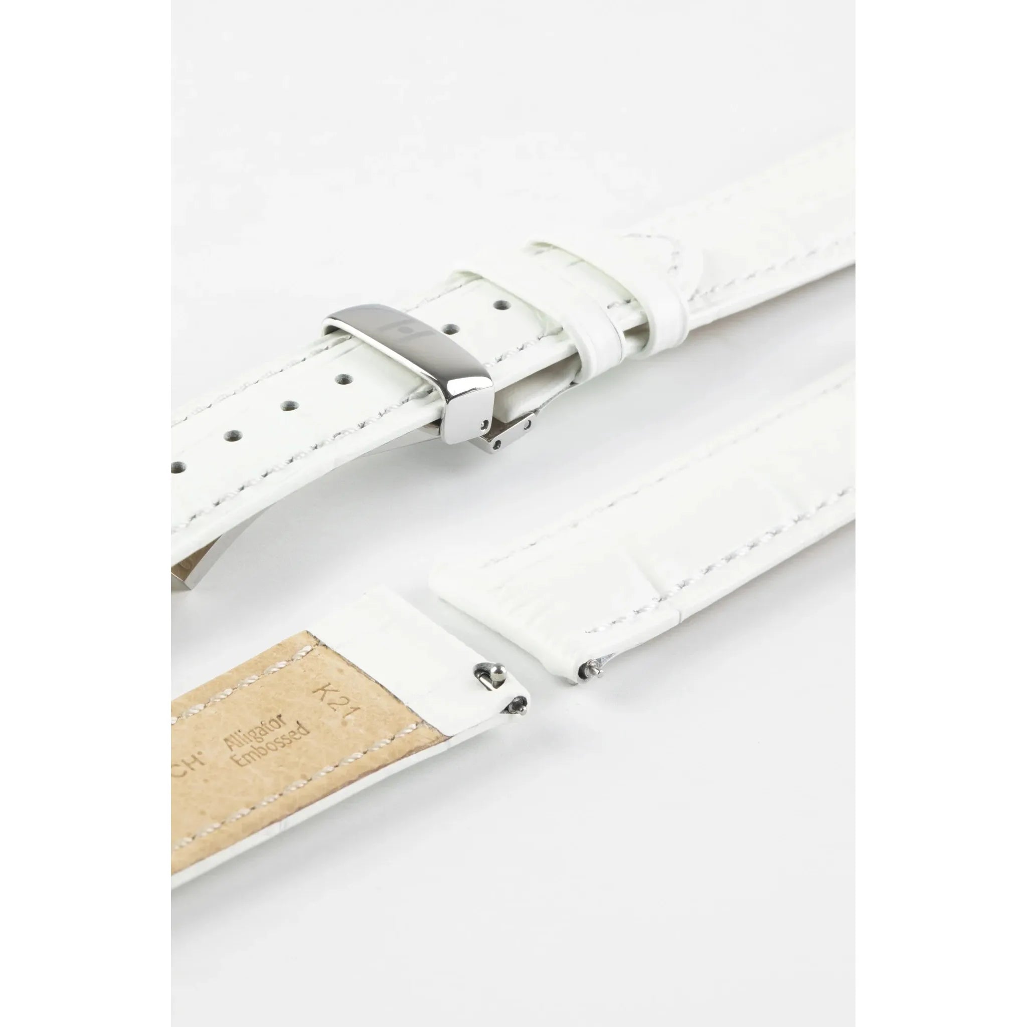 White HIRSCH DUKE Alligator Embossed Calfskin Watch Strap 010 28