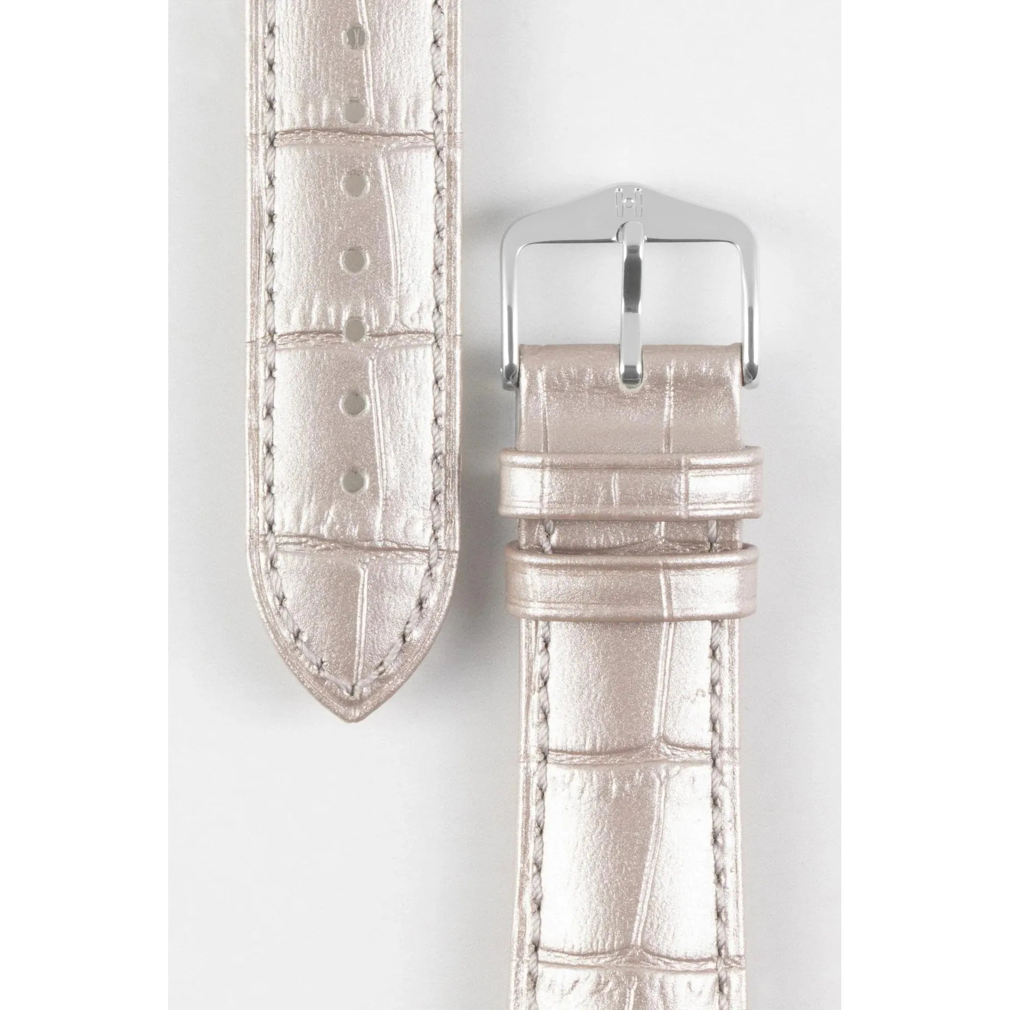 Silver Metalic HIRSCH DUKE Alligator Embossed Calfskin Watch Strap 010 28