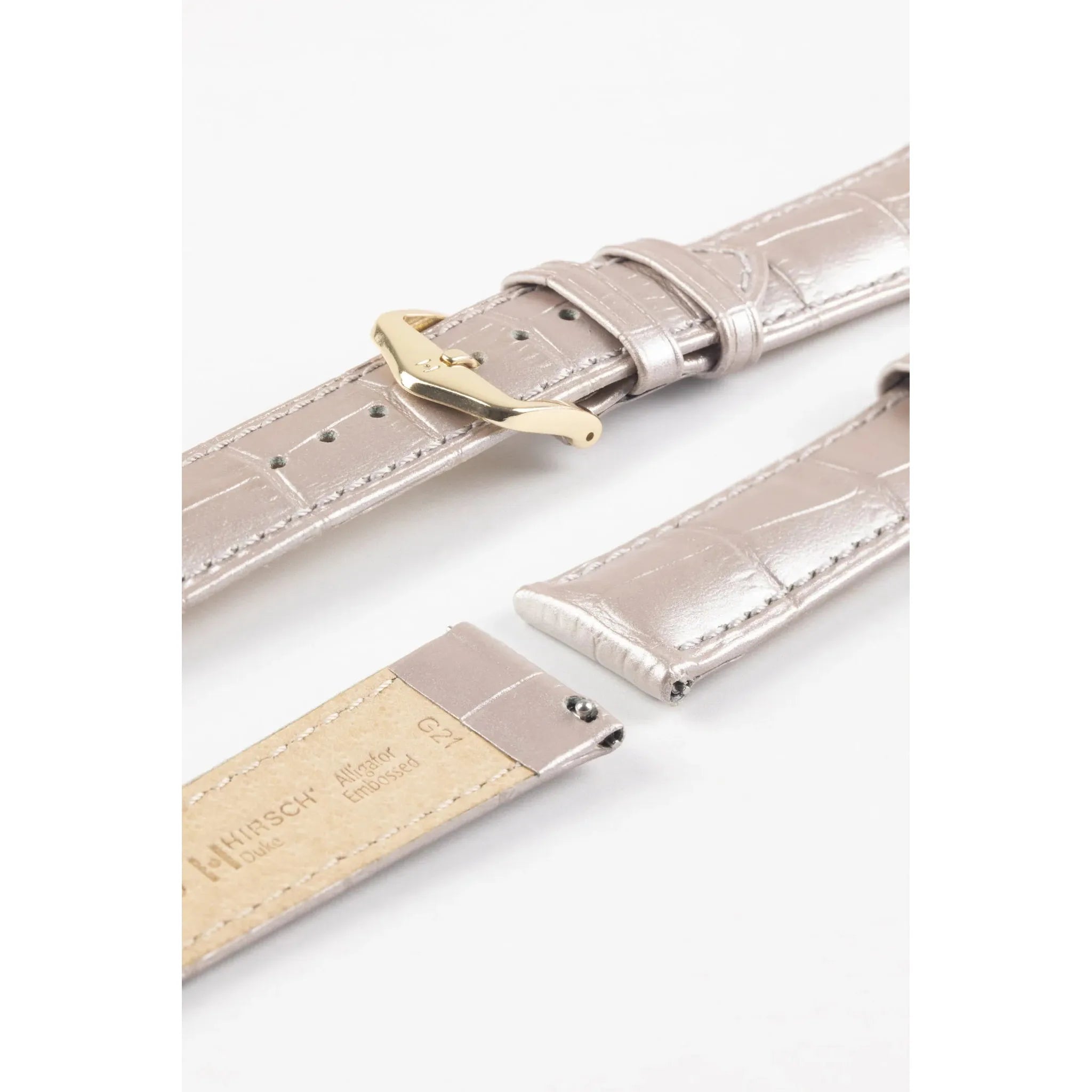 Silver Metalic HIRSCH DUKE Alligator Embossed Calfskin Watch Strap 010 28