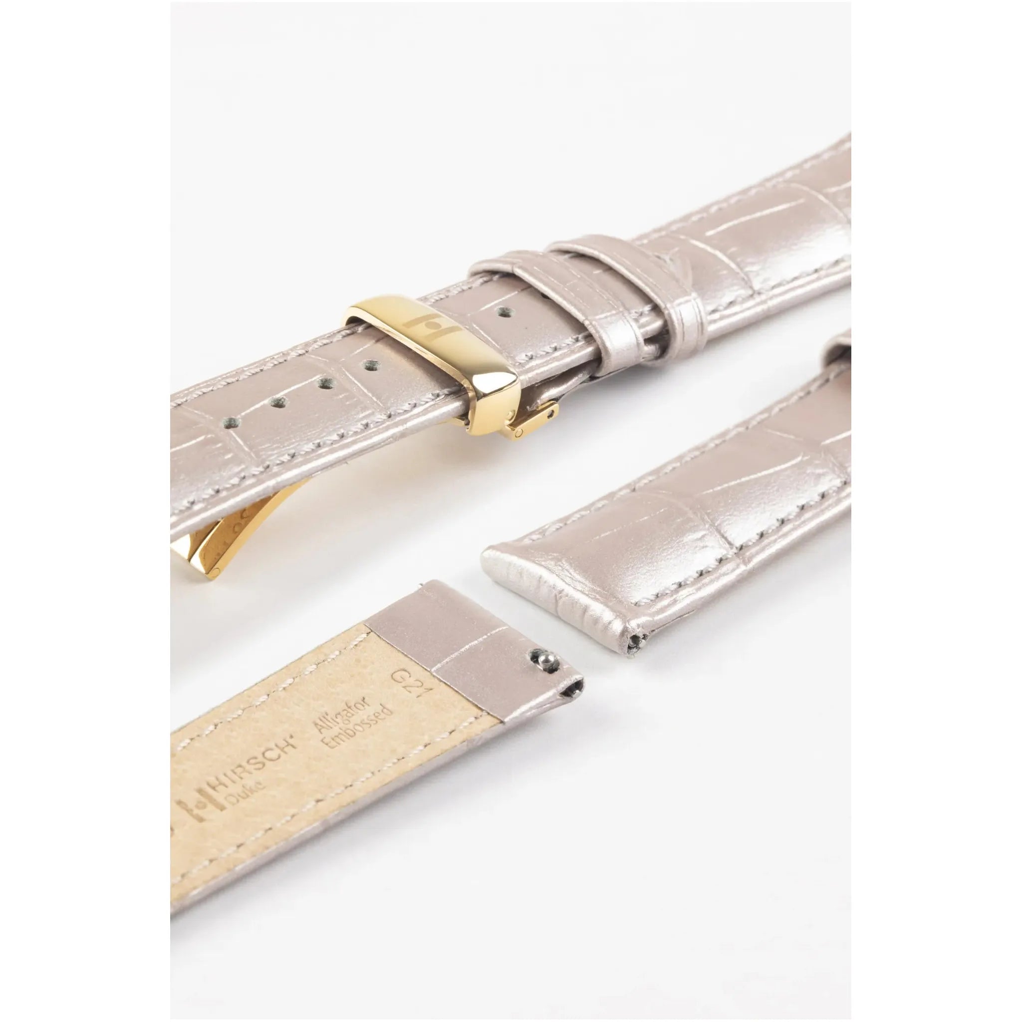 Silver Metalic HIRSCH DUKE Alligator Embossed Calfskin Watch Strap 010 28