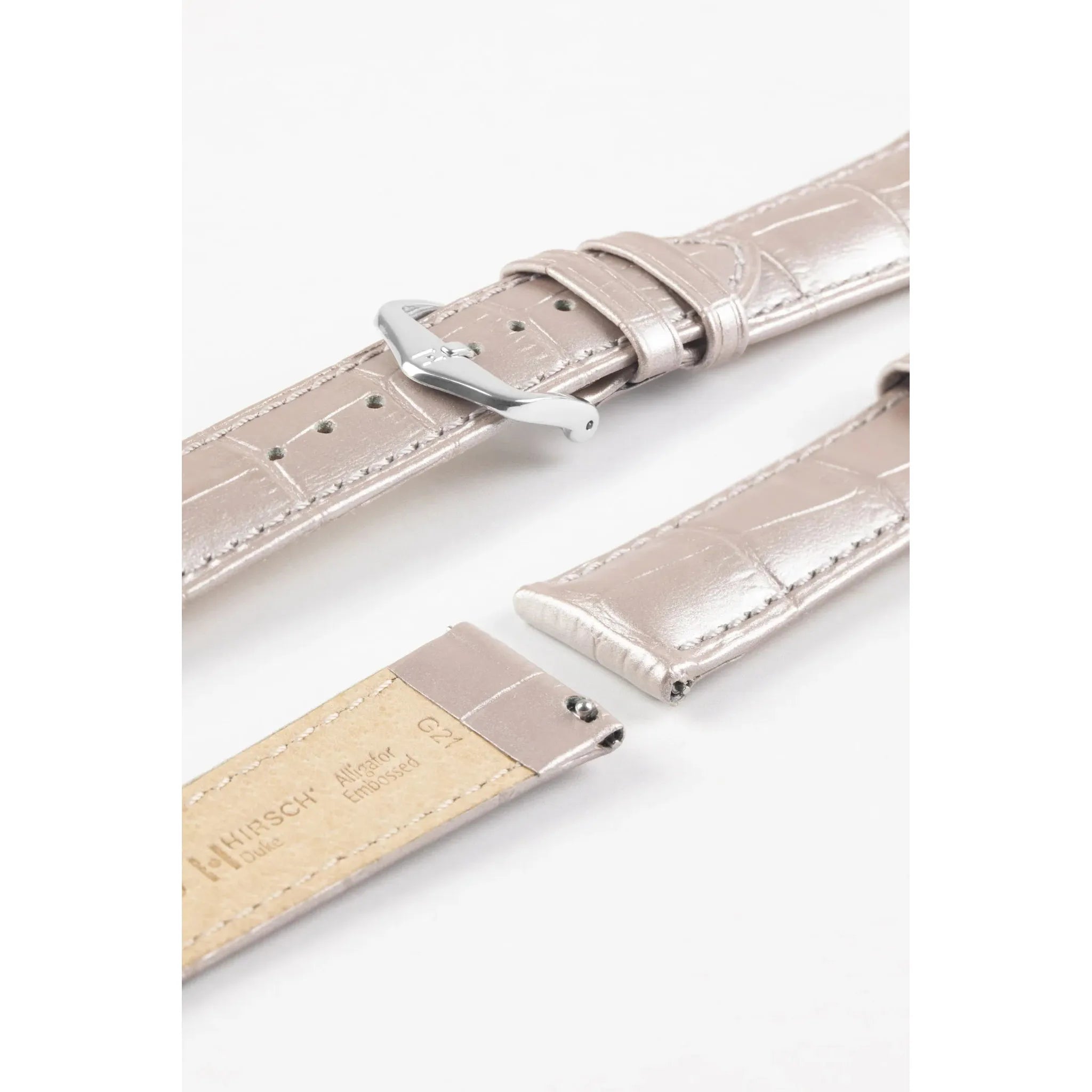 Silver Metalic HIRSCH DUKE Alligator Embossed Calfskin Watch Strap 010 28