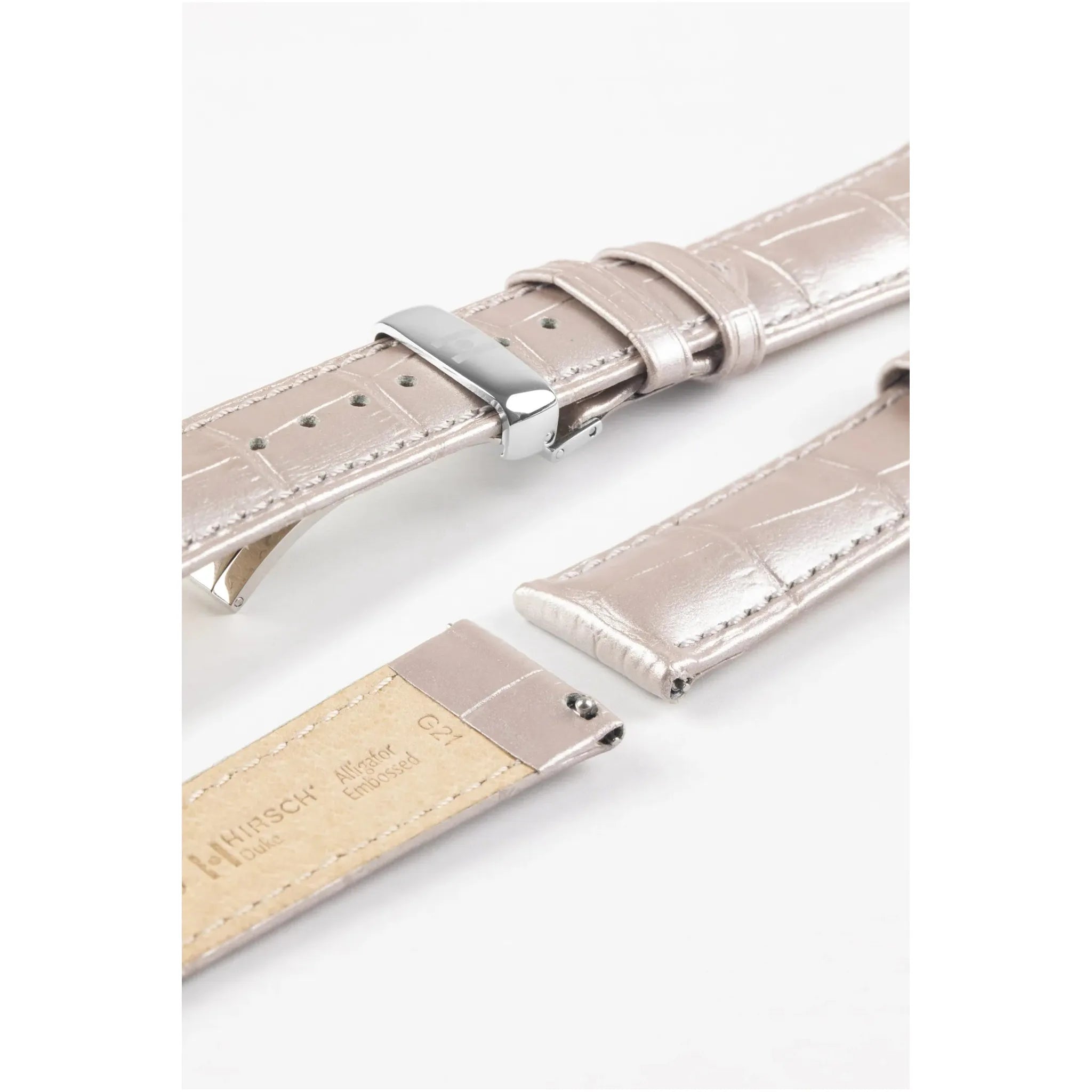 Silver Metalic HIRSCH DUKE Alligator Embossed Calfskin Watch Strap 010 28