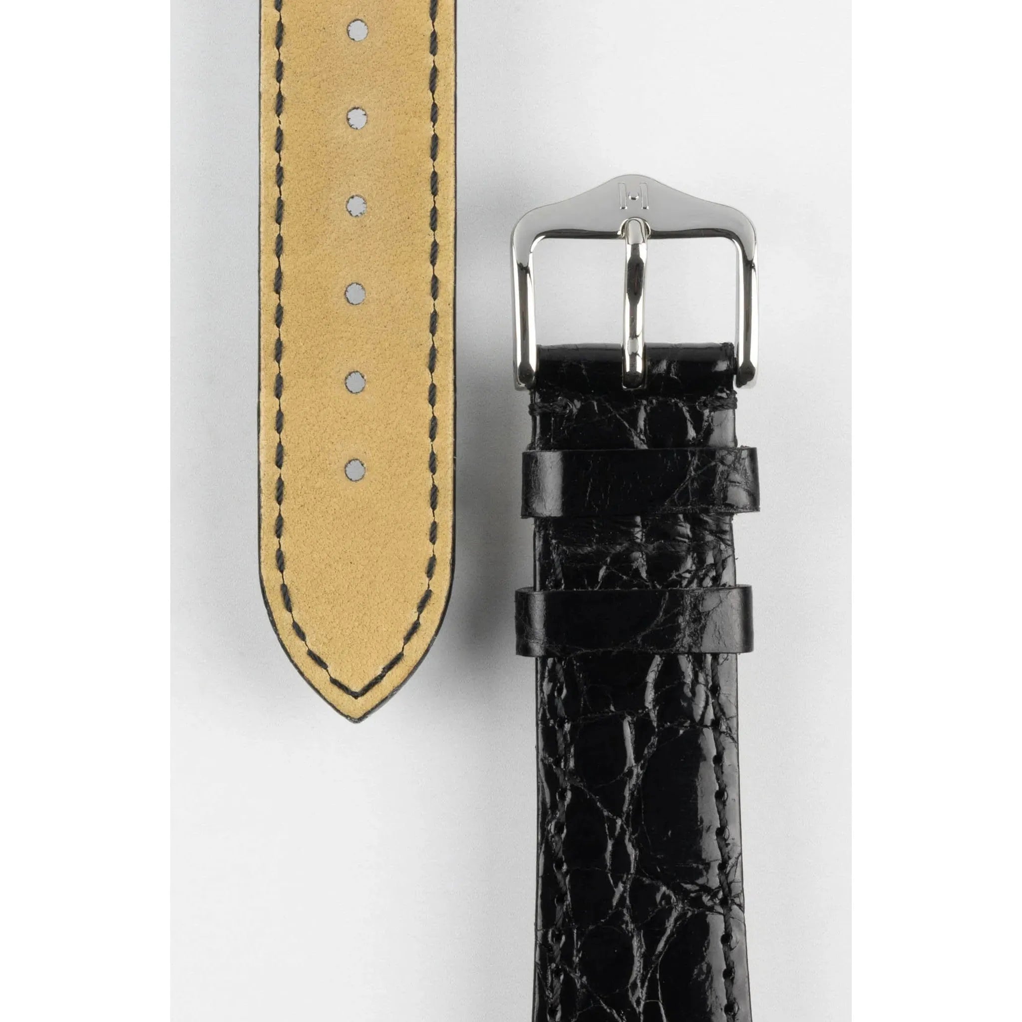 Black Ladies HIRSCH GENUINE CROCO Shiny Watch Strap 1890 08