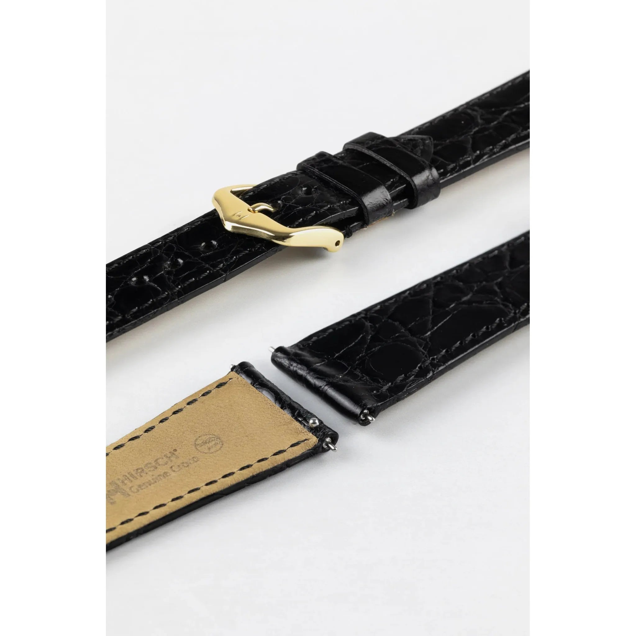 Black Ladies HIRSCH GENUINE CROCO Shiny Watch Strap 1890 08