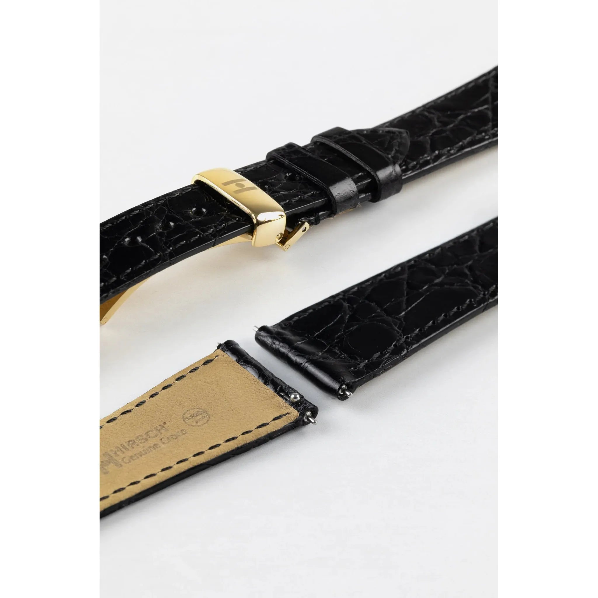 Black Ladies HIRSCH GENUINE CROCO Shiny Watch Strap 1890 08