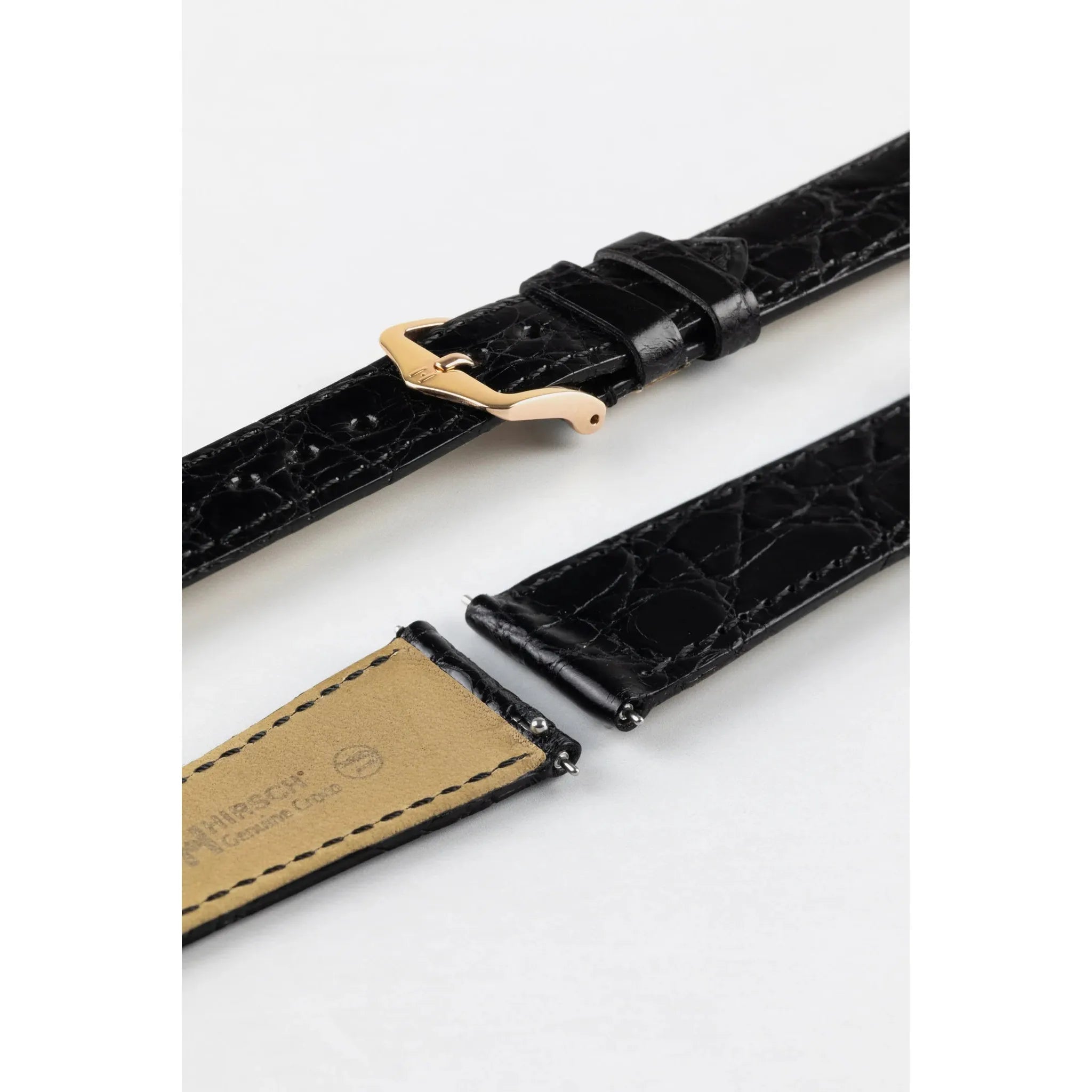 Black Ladies HIRSCH GENUINE CROCO Shiny Watch Strap 1890 08