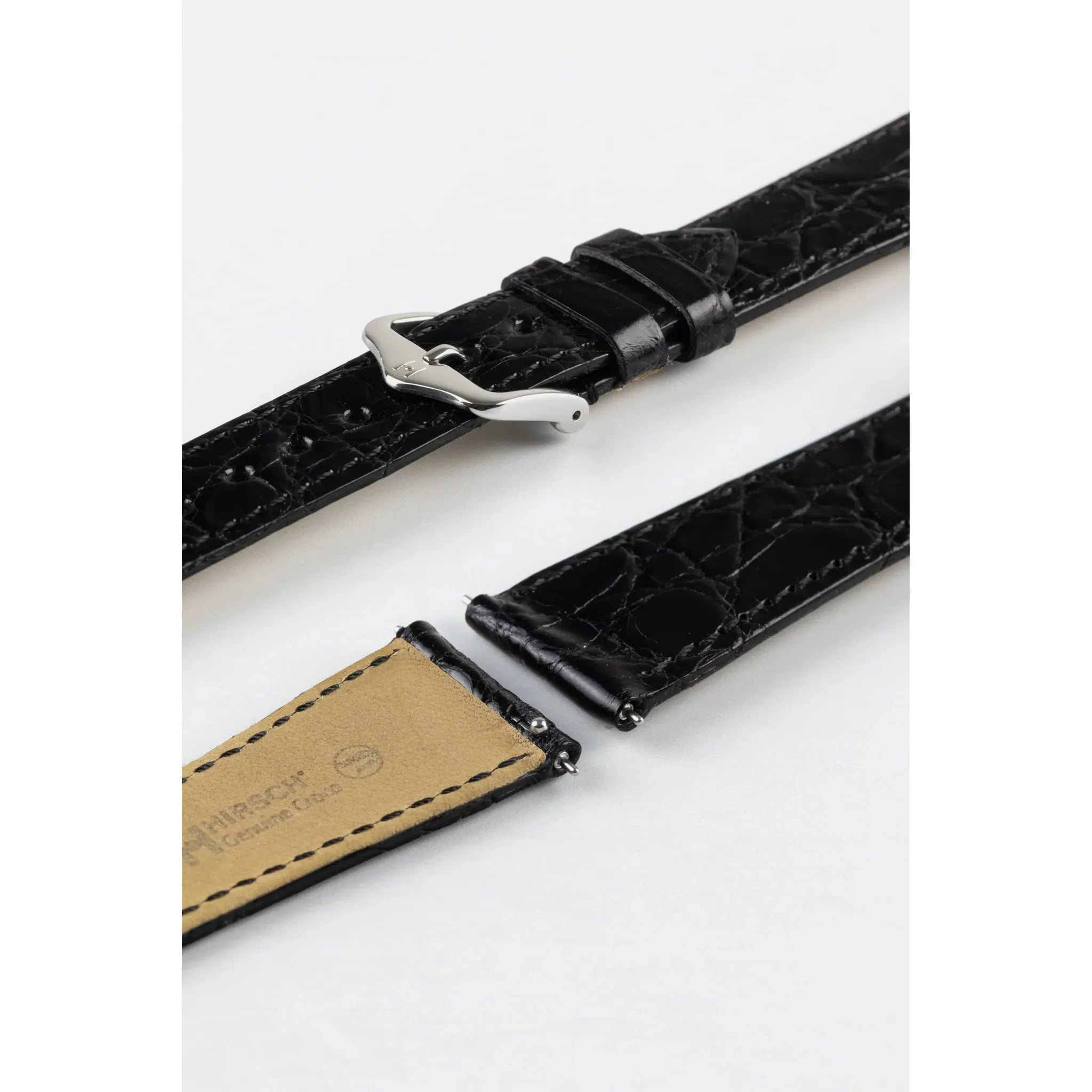 Black Ladies HIRSCH GENUINE CROCO Shiny Watch Strap 1890 08