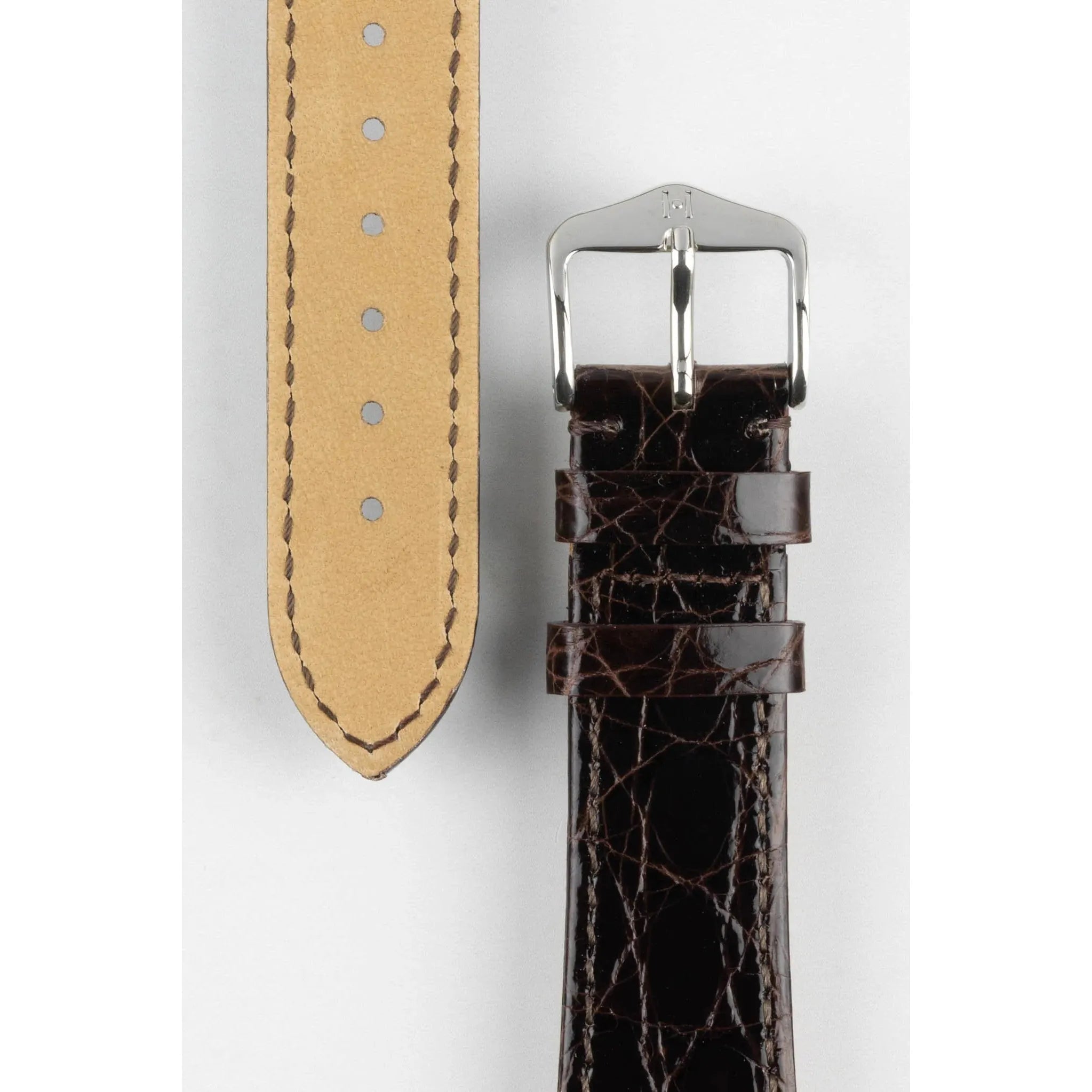 Brown Ladies HIRSCH GENUINE CROCO Shiny Watch Strap 1890 08