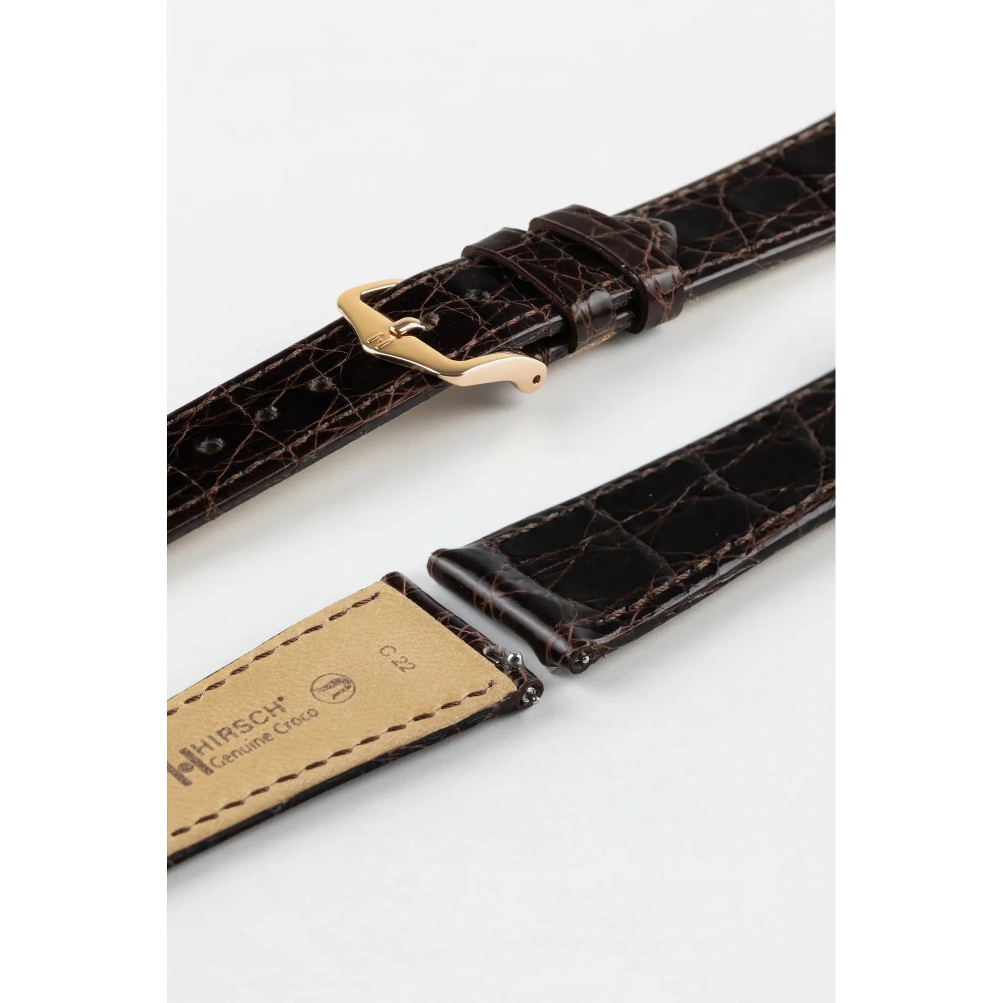 Brown Ladies HIRSCH GENUINE CROCO Shiny Watch Strap 1890 08