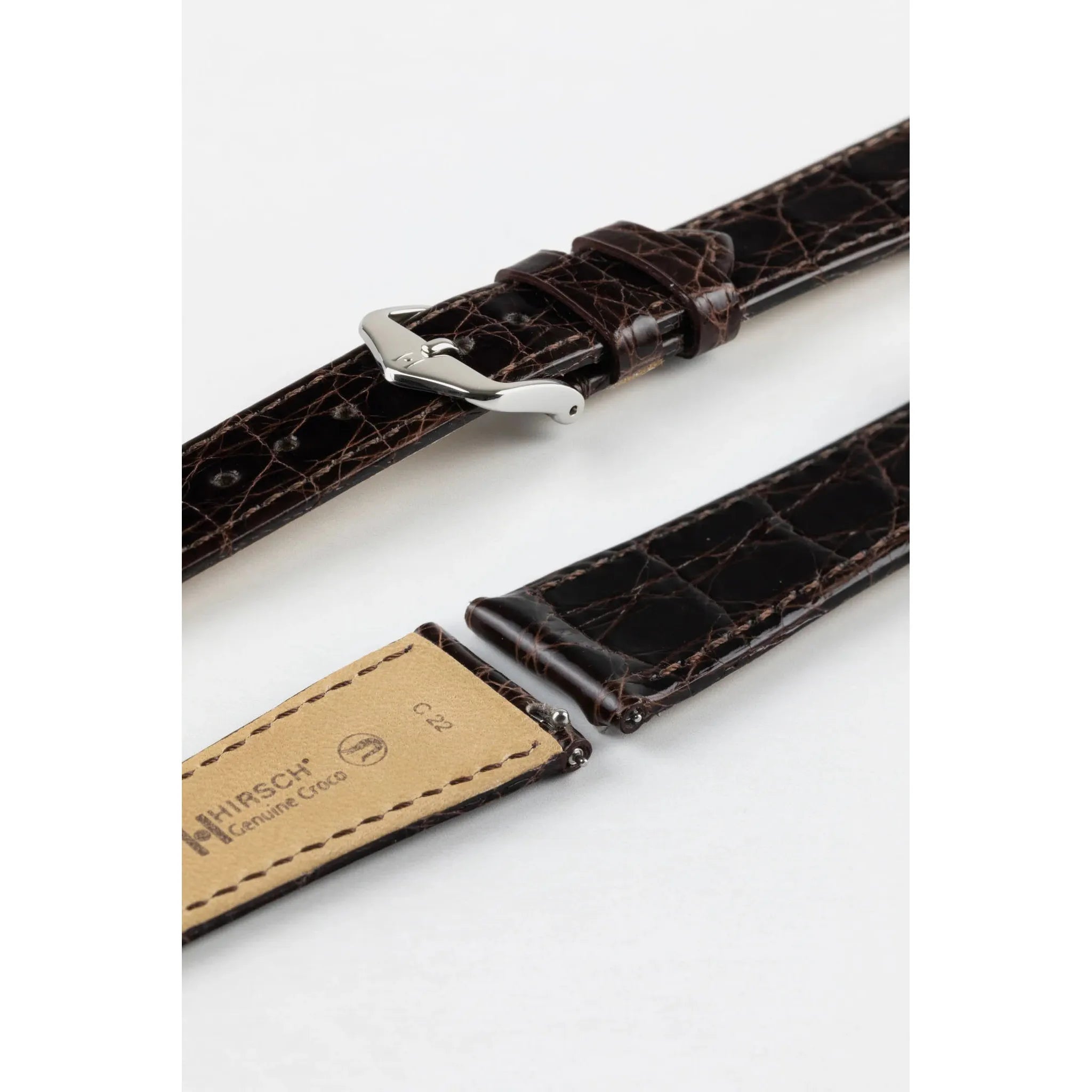 Brown Ladies HIRSCH GENUINE CROCO Shiny Watch Strap 1890 08