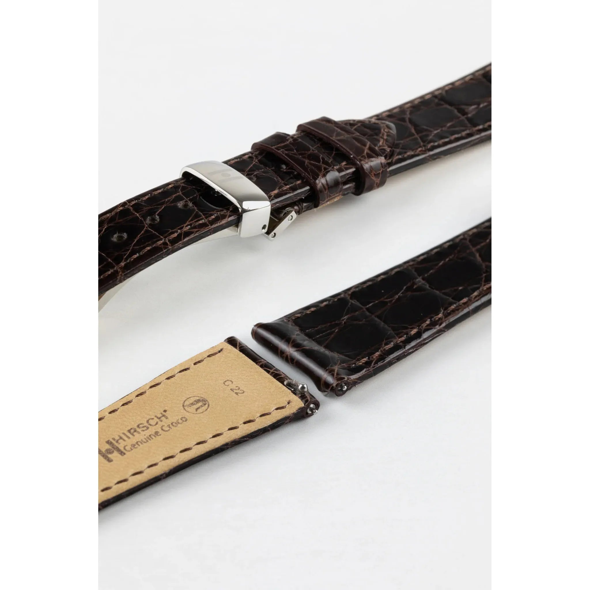 Brown Ladies HIRSCH GENUINE CROCO Shiny Watch Strap 1890 08