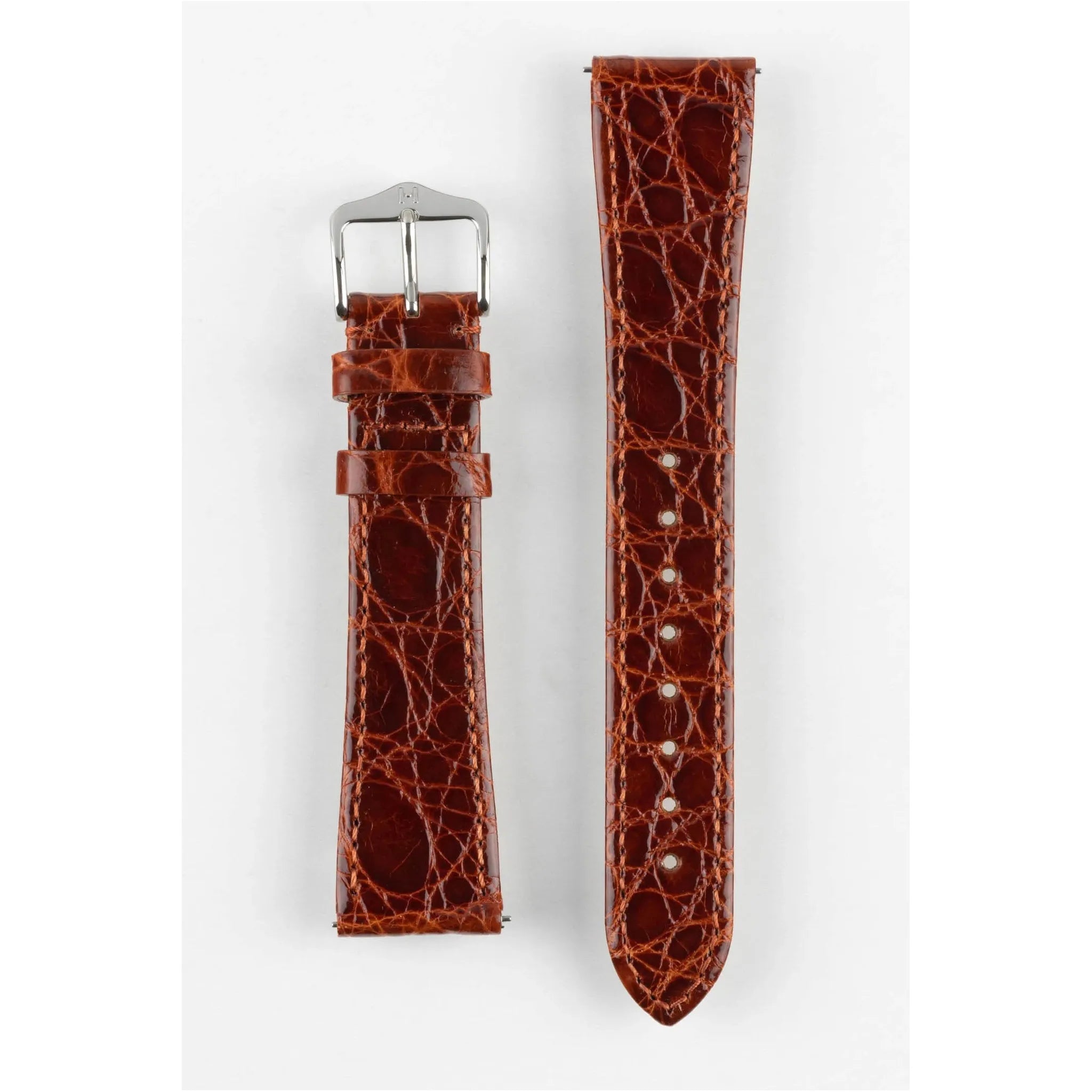 Gold Brown Ladies HIRSCH GENUINE CROCO Shiny Watch Strap 1890 08