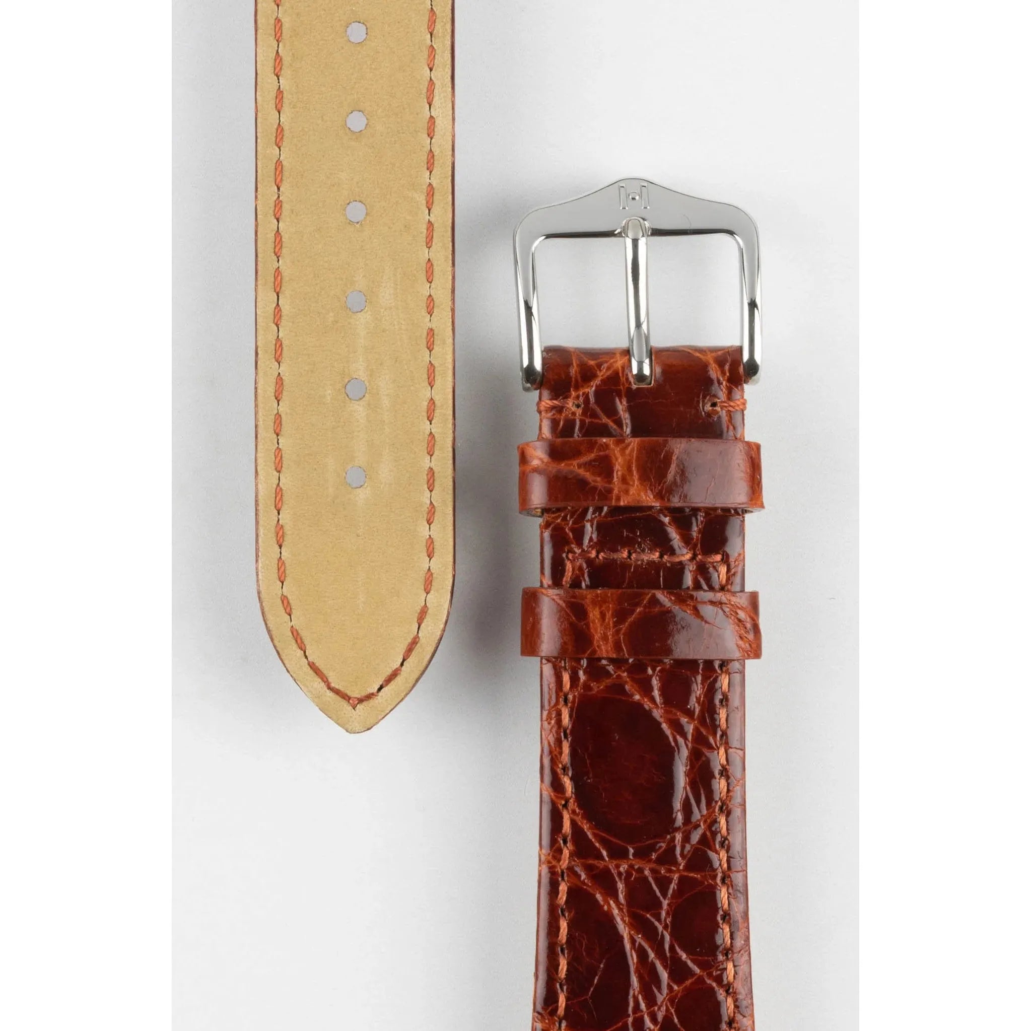 Gold Brown Ladies HIRSCH GENUINE CROCO Shiny Watch Strap 1890 08